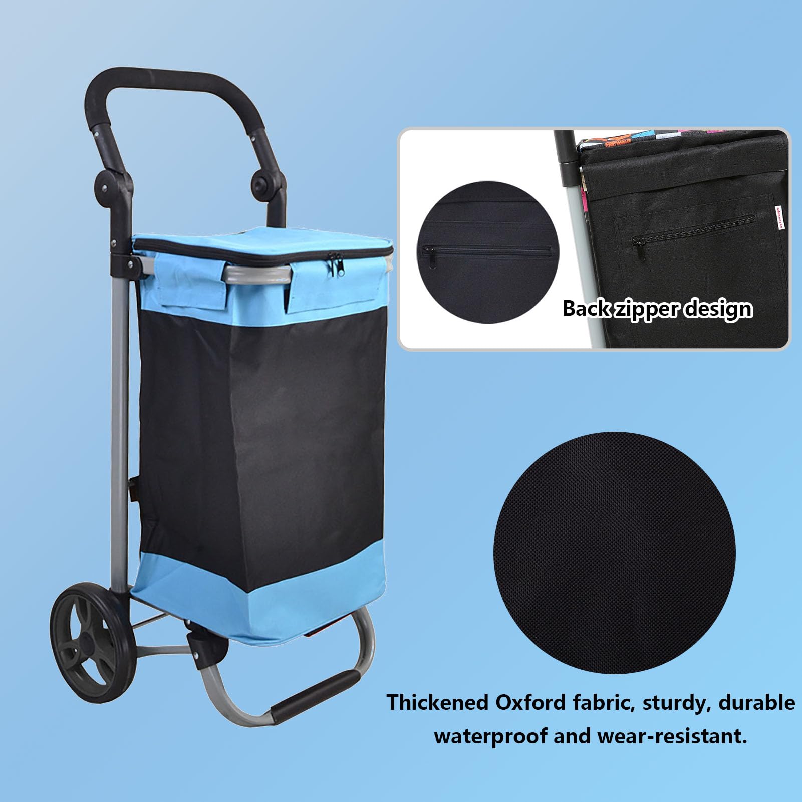 Carrito de Compras Plegable con Ruedas Carrito Utilitario Ligero para Uso Diario Carrito de Almacenamiento Portátil Compacto para Ancianos y Familia,Azul