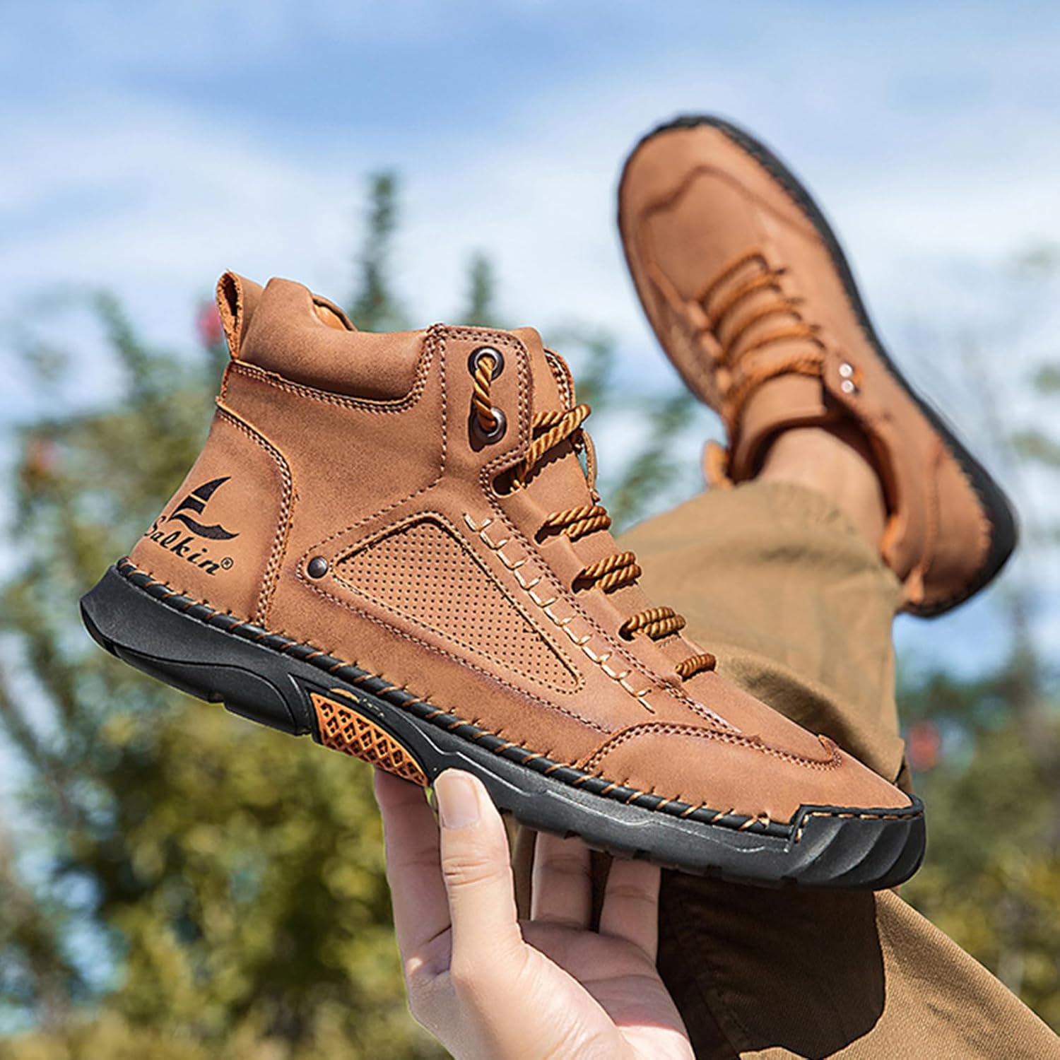 Mens Orthopedic Comfortable Handmade Boots Casual Mid Top Walking Driving Shoes Waterproof Arch Support Spacious Toe Box Outdoor Leather Shoes - Image 6