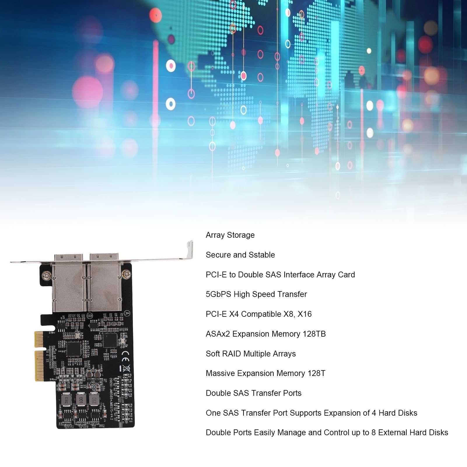 Contrôleur PCIe vers SAS, Double Port 5Gbps, pour Serveur
