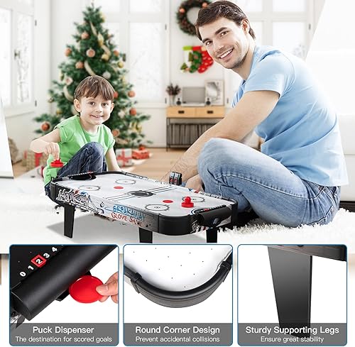Miniatura 2 de GYMAX Mesa de hockey de aire mesa de 42 pulgadas hockey de aire con 2 discos 2 empujadores marcador LED mini mesa de hockey de aire para niños y
