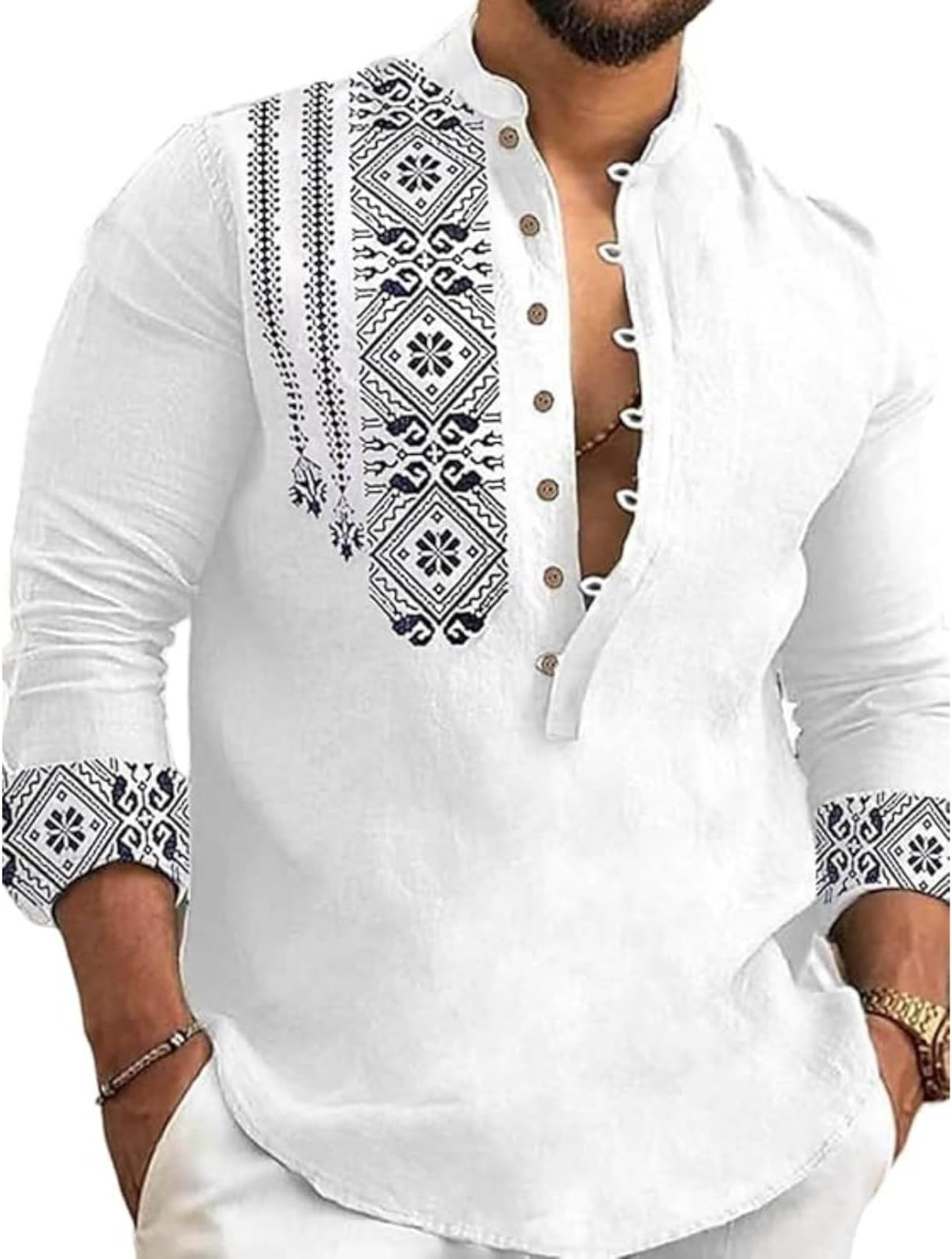 Men's Cotton Blend Mandarin Collar Full Sleeve Casual Short Kurta