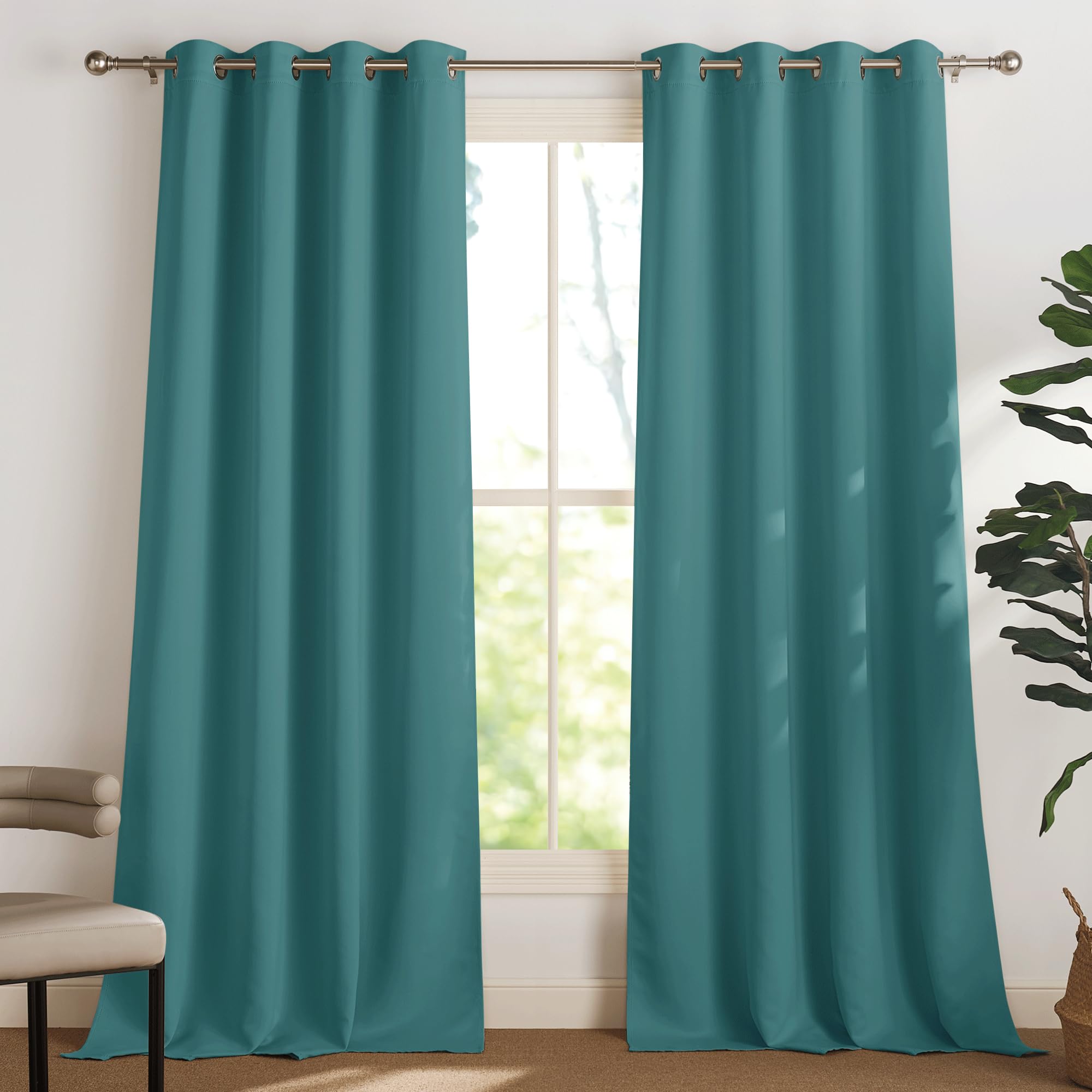 PONY DANCE Tende Oscuranti per Interni Tenda Termica Isolante per Soggiorno Moderne Decorazione Curtains con Anelli per Salotto 2 Pezzi L 140 x A 245 cm, Sea Teal