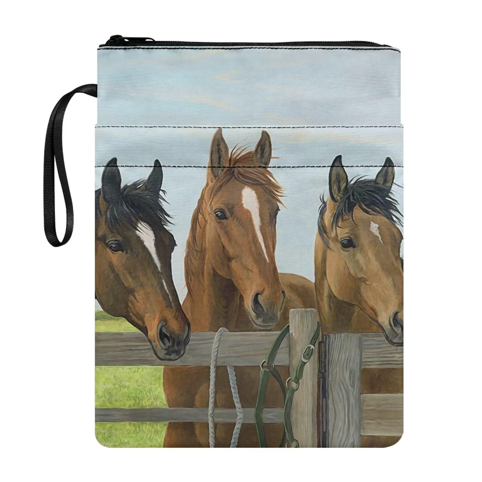 NETILGEN Book Sleeve for Book Lovers Book Cover Protector Paperback Purse Book Sox Book Storage Bag with Zipper Pocket Book Lovers Gifts, Farm Horse — image 1