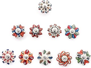 DORPMARKET Set of 10 Vintage Color Multi Designed Ceramic Cupboard Cabinet Door Knobs Drawer Pulls & Chrome Hardware