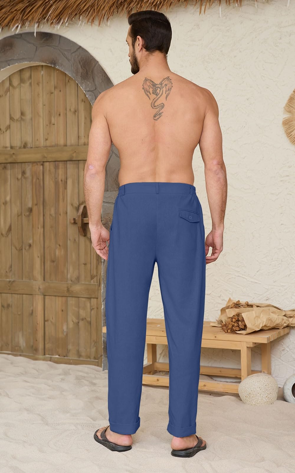 Yutdeng Pantalones de Lino Hombre Pantalón Chino Hombre Ajustado Pantalon Lino Hombre Cintura Elástica Pantalones Lino Hombre Ligeros Pantalones Hombre Casuales Largos Trousers con Hebilla de Cinturón