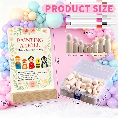 Miniatura 5 de Divertidos juegos de baby shower Kit de pintura para bebés muñecas para colorear para baby shower, muñecas en blanco de madera DIY pintura a mano