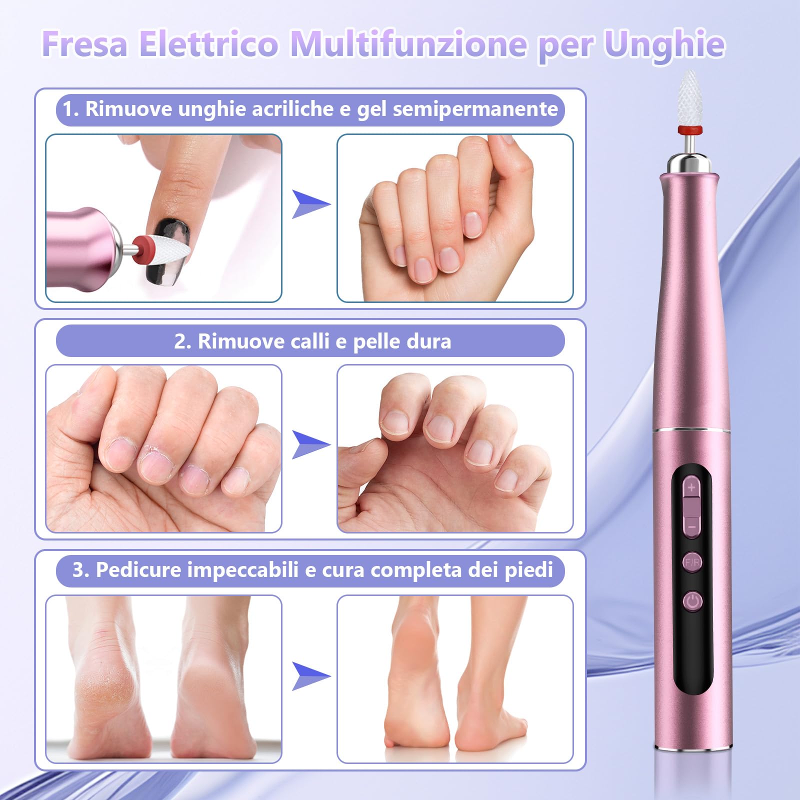 Fresa per unghie professionale 35.000 giri/min - lima elettrica per unghie in gel ricostruzione e acrilico, nail drill a velocità regolabile per manicure e pedicure
