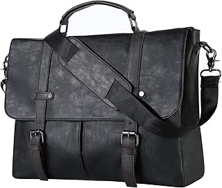 Leather Messenger Bag for Men, Vintage Leather Laptop Bag Briefcase Satchel, 15.6 Inch Computer Large Messenger Bag Water Resistant School Work Bag (Black) - coolthings.us
