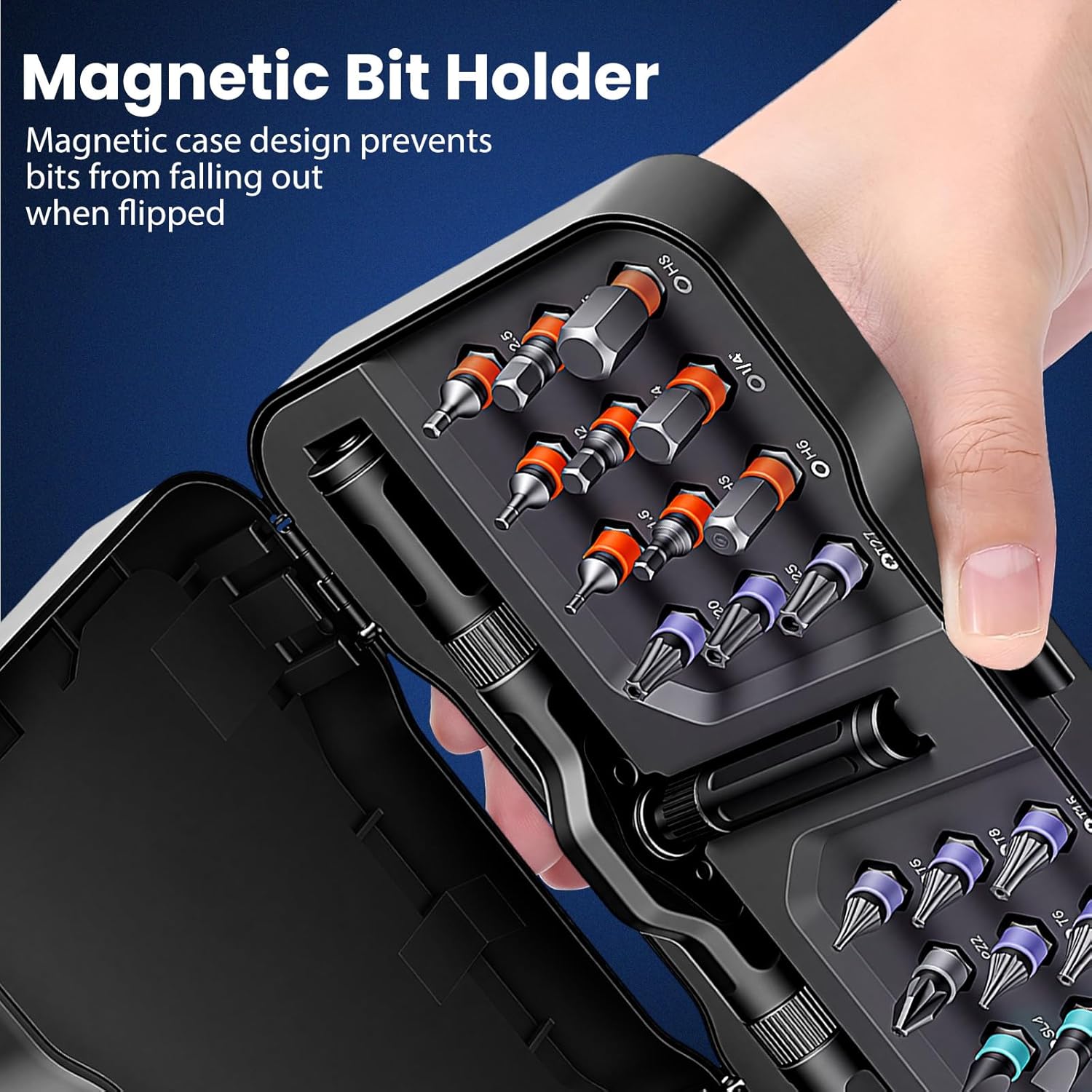 24-in-1 Magnetic Ratchet Multi-Bit Screwdriver Set with S2 Steel Bits, 6.2° Fine Ratchet Gear, Extended Lever Handle & Detachable Grip, Compact Tool Kit for Home Appliances, Small Furniture & Home DIY - Image 8