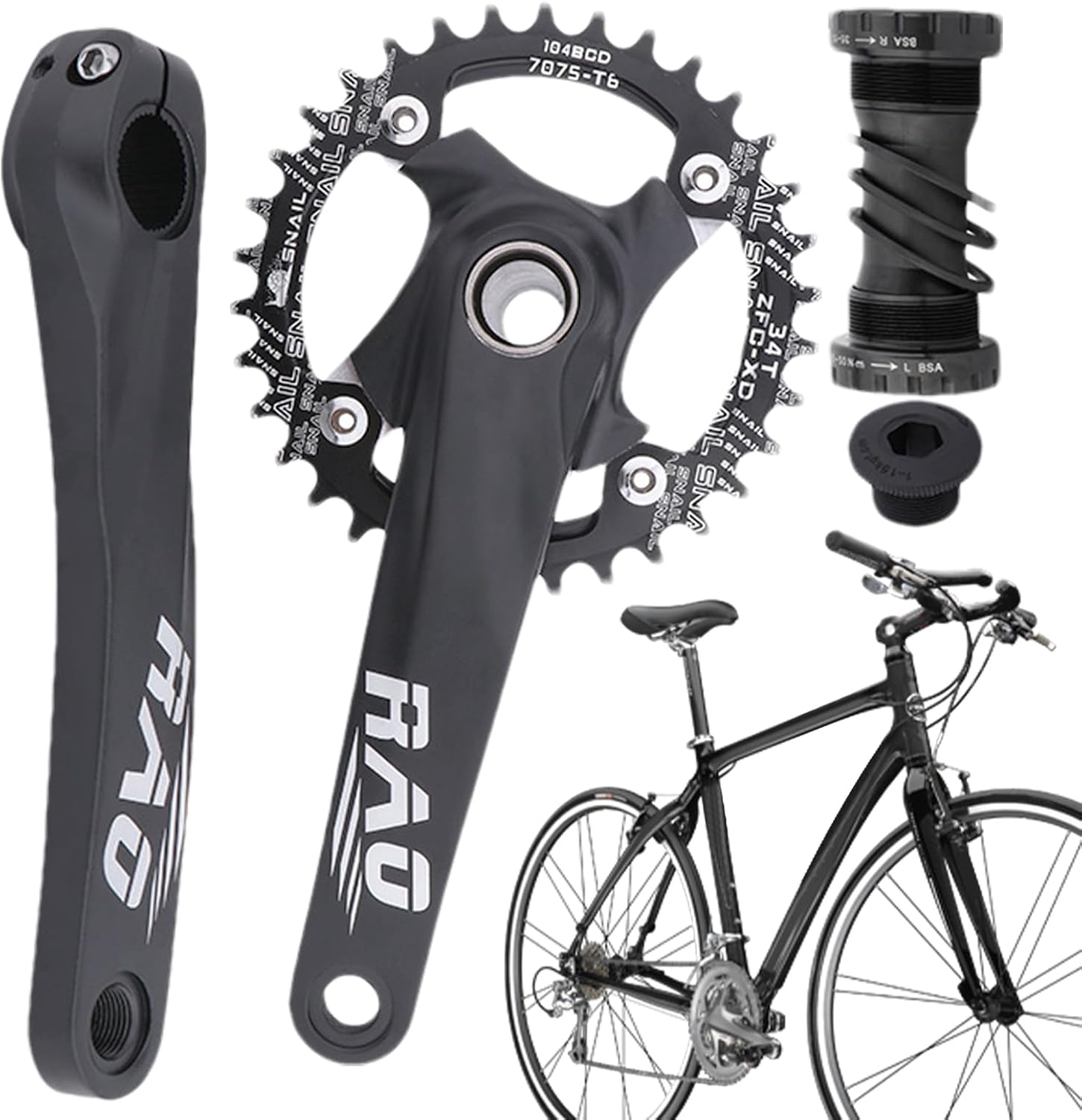 Yazisam マウンテンバイク用 クランクセット | 170mm ホロー インテグレーテッド シングルスピード クランクセット |