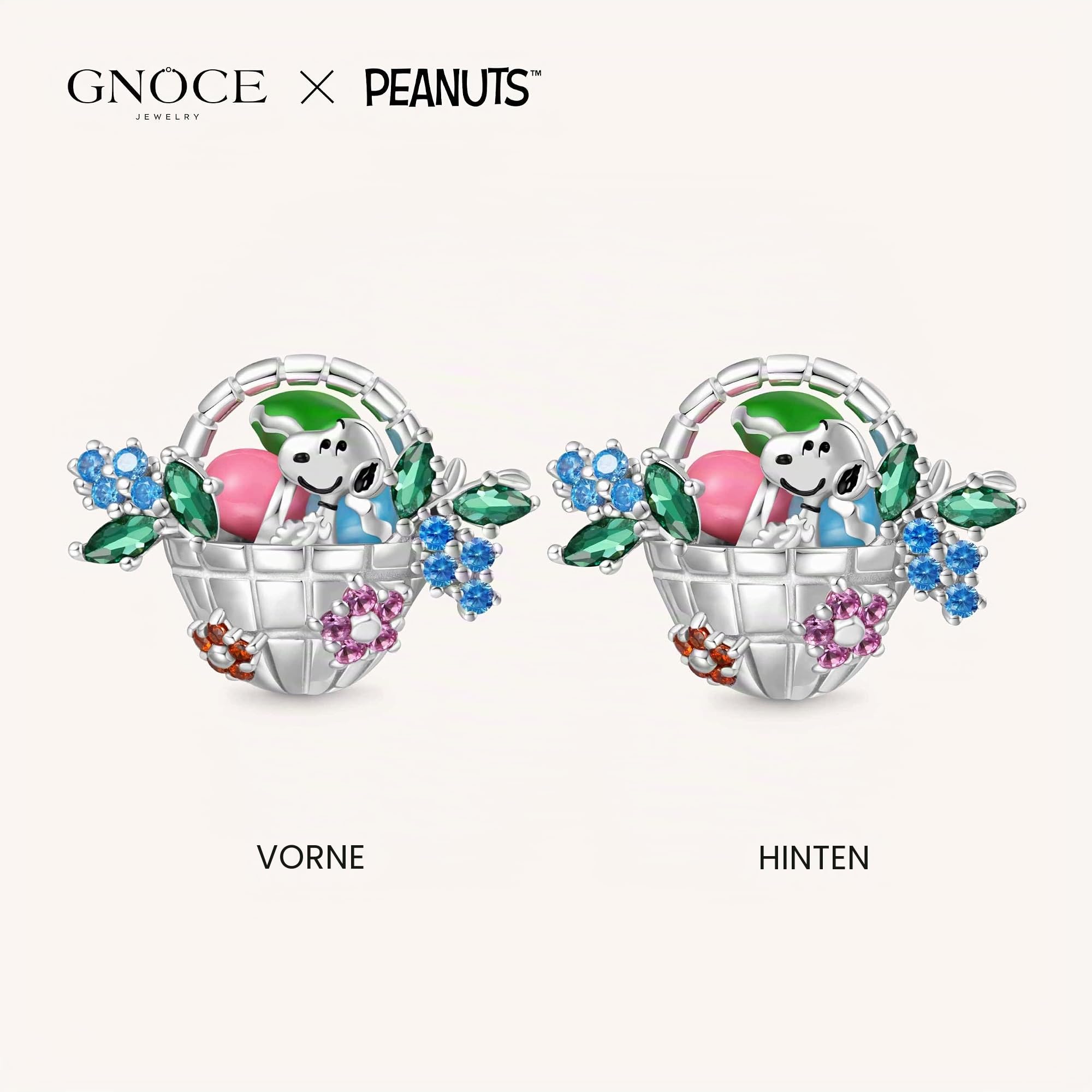 GNOCE Charm Perle Peanuts Snoopy Ostereier Korb Charm 925 Sterlingsilber Beads Charms für Frauen und Mädchen Schmuckgeschenk für Fans