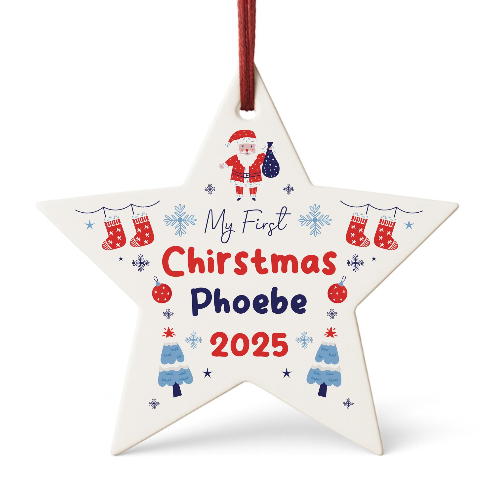 Red Ocean Personalised Baby's First Christmas Star Decoration Acrylic Christmas Ornament for Baby Boy Baby Girls 1st Keepsake White Acrylic
