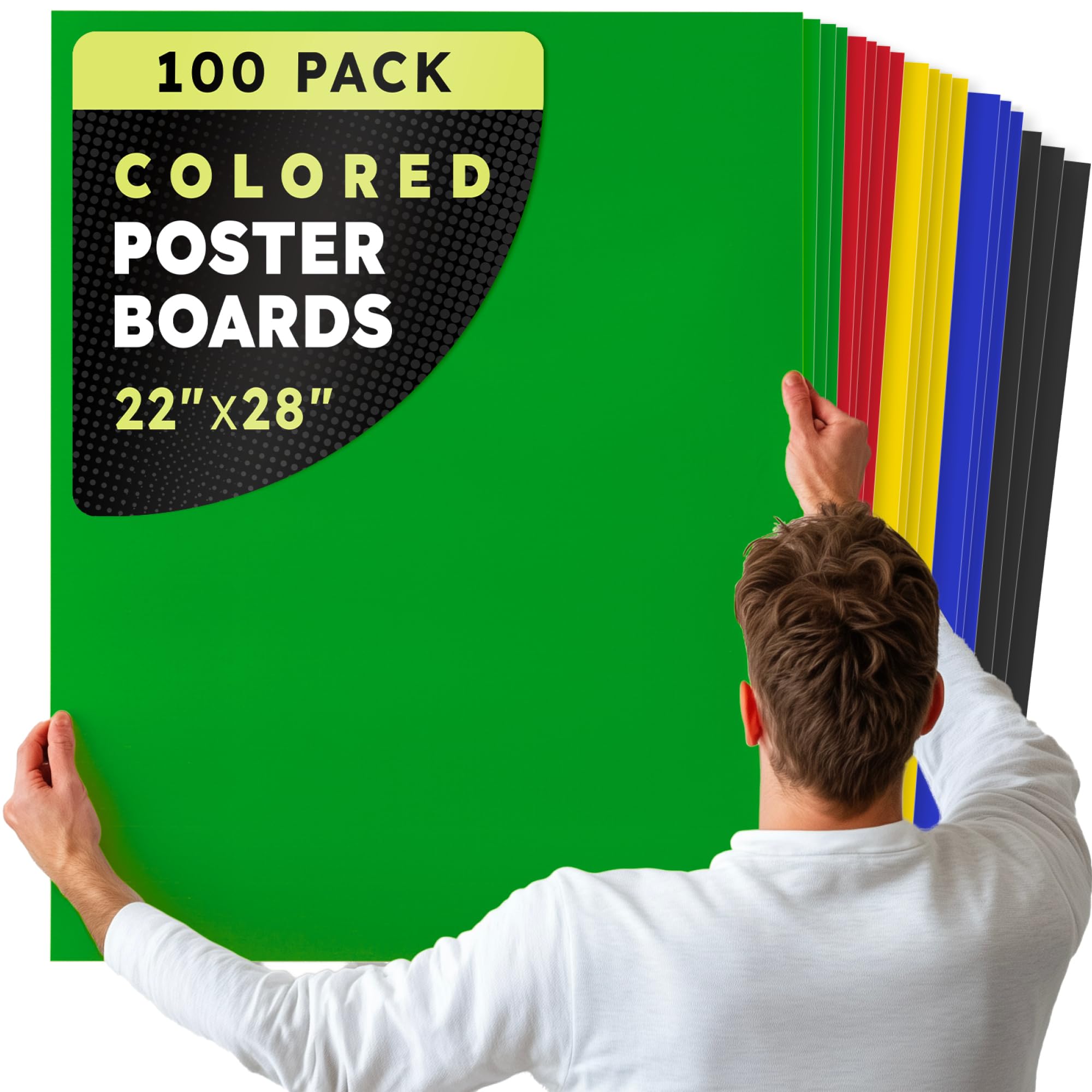 Hygloss Colored Poster Board 22 x 28, 100 Pack, Assorted Standard Colors