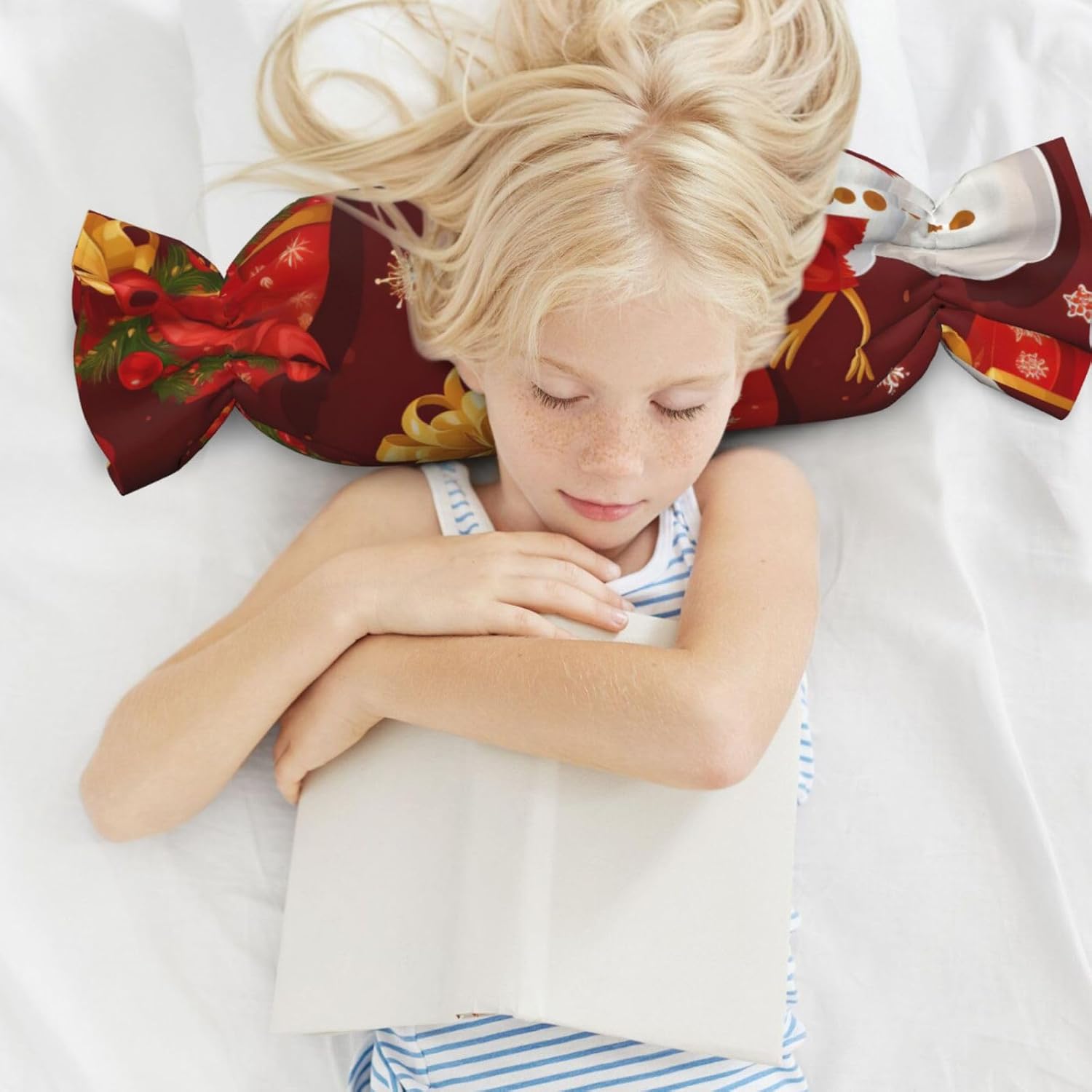 Merry Christmas Snowman Print Candy Cylindrical Comfortable Pillow Throw Pillows Home Decor Easy Maintenance