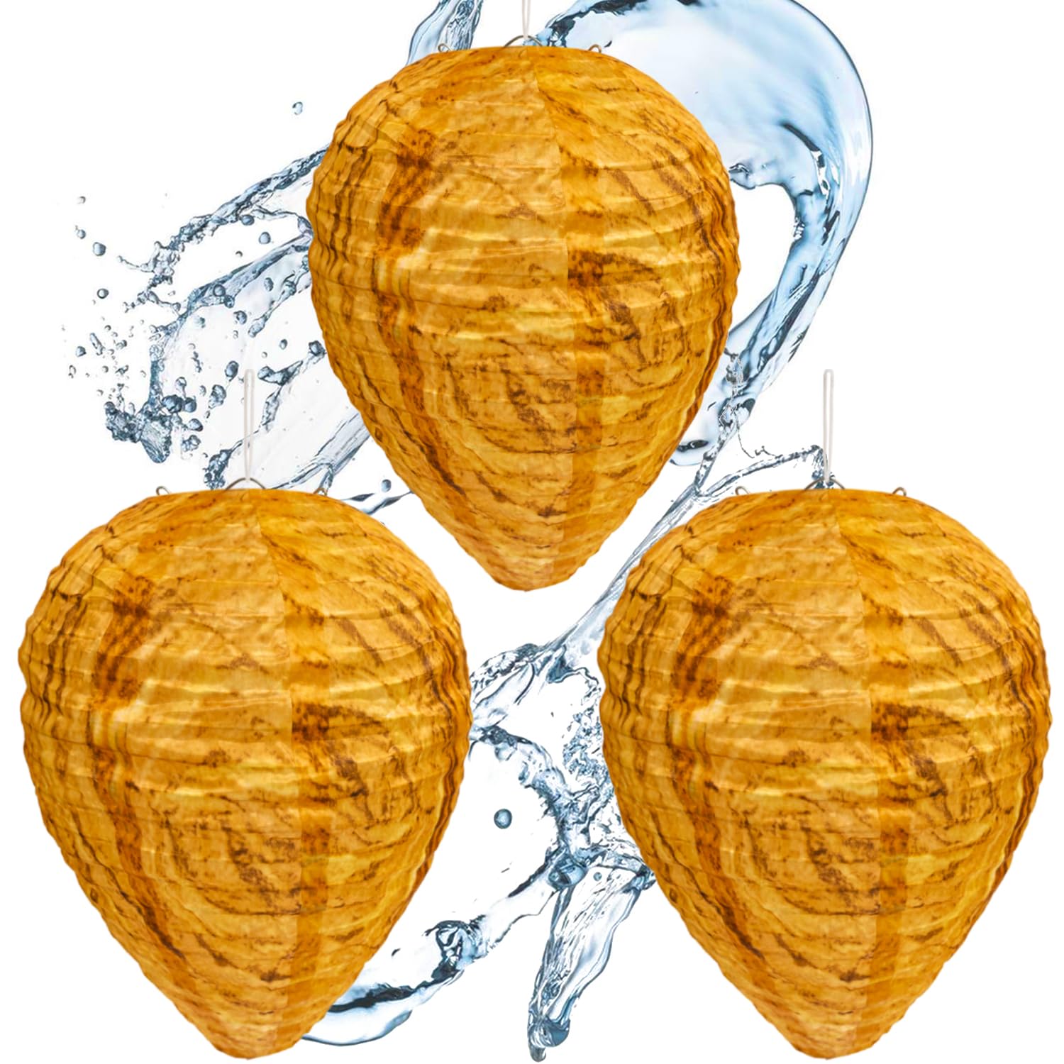 Wasp Nest Decoy, 3 Pack Waterproof Hanging Fake Wasp Nest Outdoor, Fabric Material Reusable & Weather-Resistant Hornet Nests Decoration for Patio, Garden, Porch, Deck, Yard