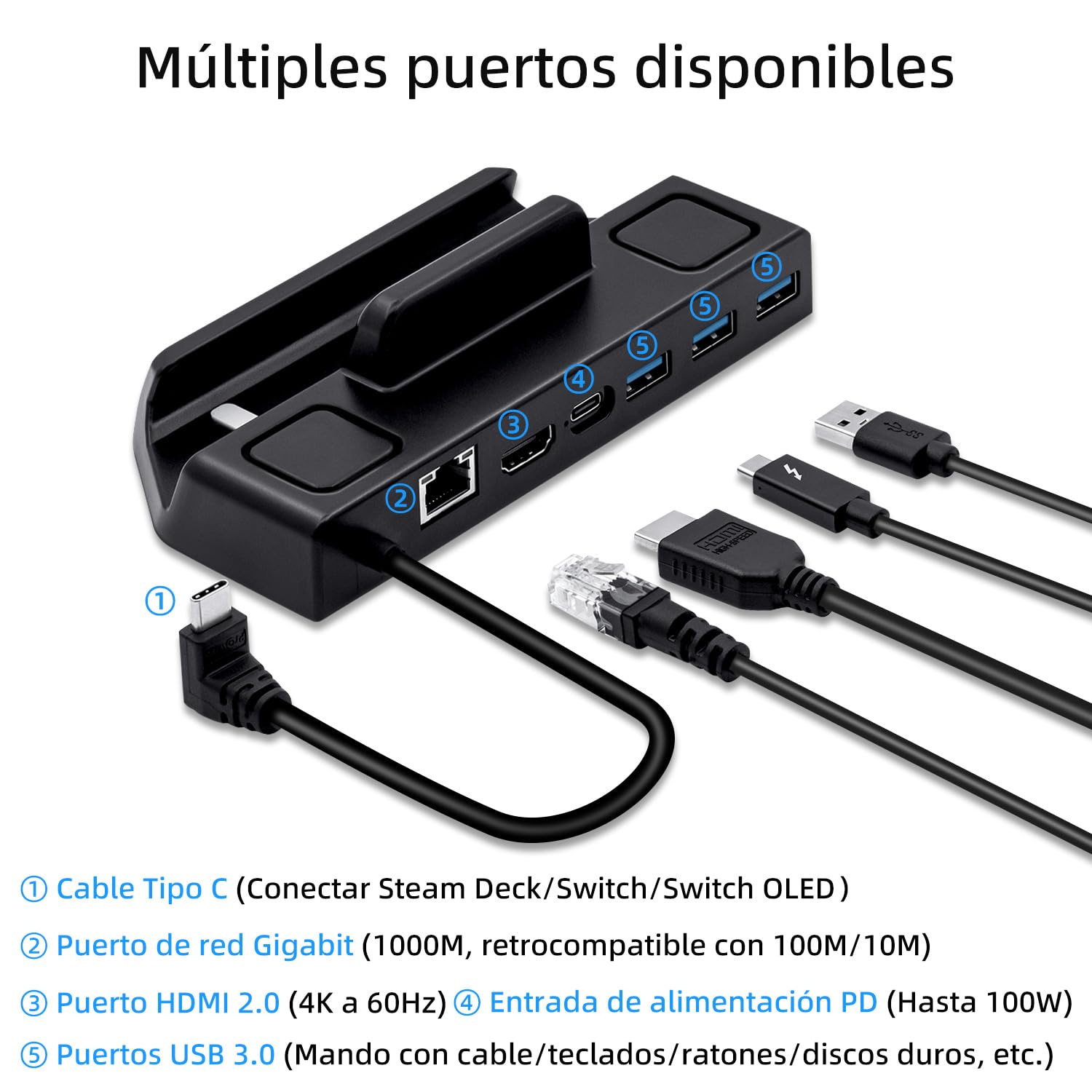 Mcbazel 6 en 1 Steam Deck Docking Station, con HDMI 2.0 4K@60Hz, Tres Puertos USB 3.0, Carga de 100W para Steam Deck, ROG Ally, Legion Go, MSI Claw, Nintendo Switch, Switch OLED(Pas pour Switch 2)