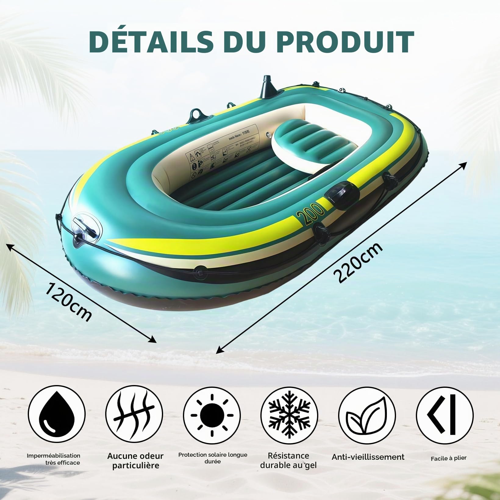 Bateau Gonflable pour 2 Personnes, Double PVC | kayak, épaissi, avec rames et pompe à main, pliable et portable, pour l'extérieur, le rafting et la pêche
