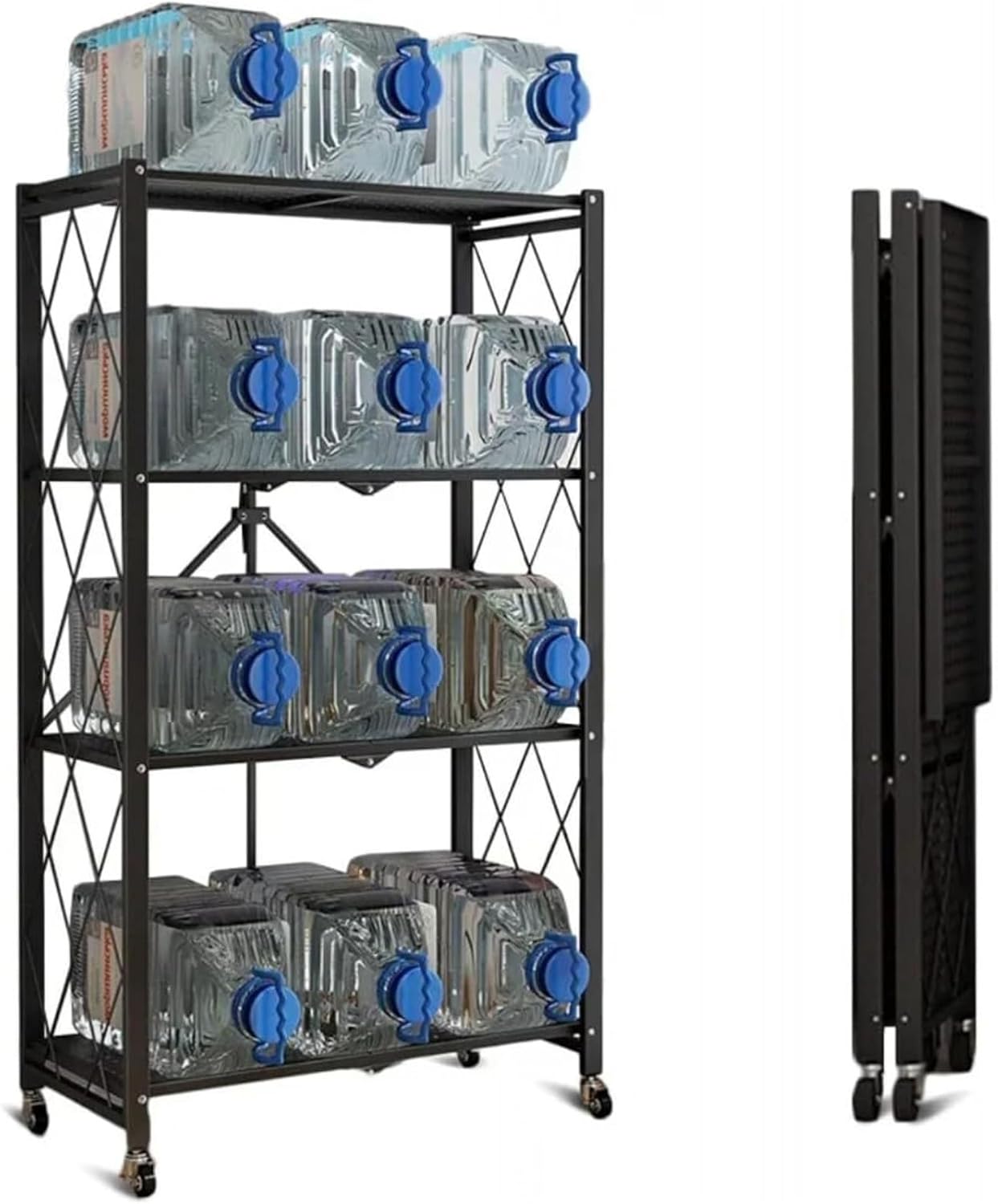 Foldable Metal 4-Shelf Storage Shelves, Space-Saving Organizer for Garage and Kitchen, Heavy-Duty Construction, Easy Assembly for Efficient Closet Organiza,