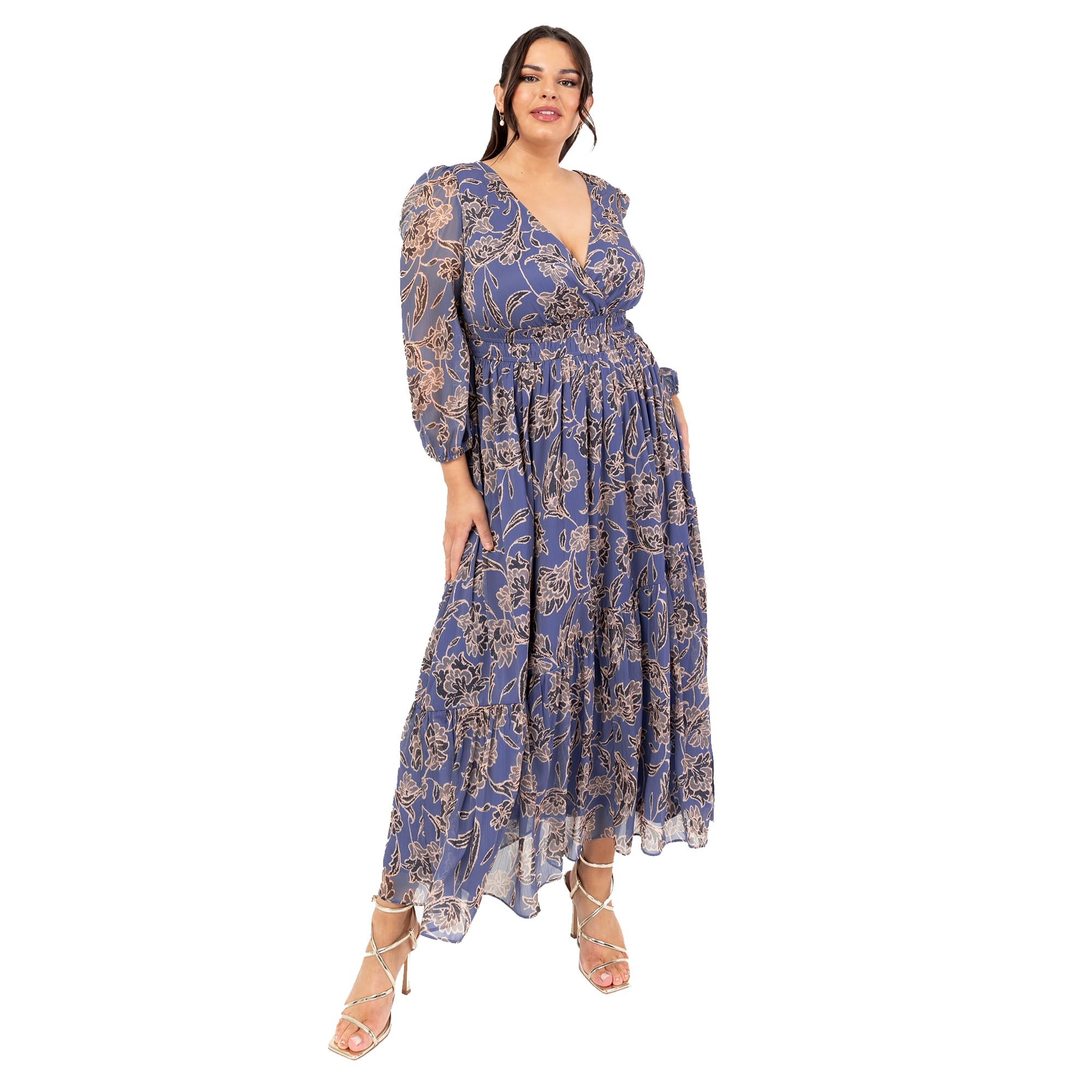 Lovedrobe Women's Ladies Maxi Dress Long Sleeve V-Neck Wrap Front Floral Animal Print Tie-Back A-Line Elasticated Waist Vestido para Mujer