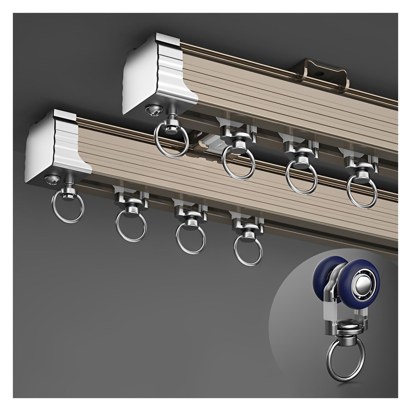 Luksusowa szyna do zasłon ze stopu aluminium, (1 m/3,2 stopy - 6 m) karnisze, system karnisza do montażu na suficie/ścianie, do salonu sypialni rozdzielacz pokoju (kolor: szampański D, rozmiar: 2 m/2