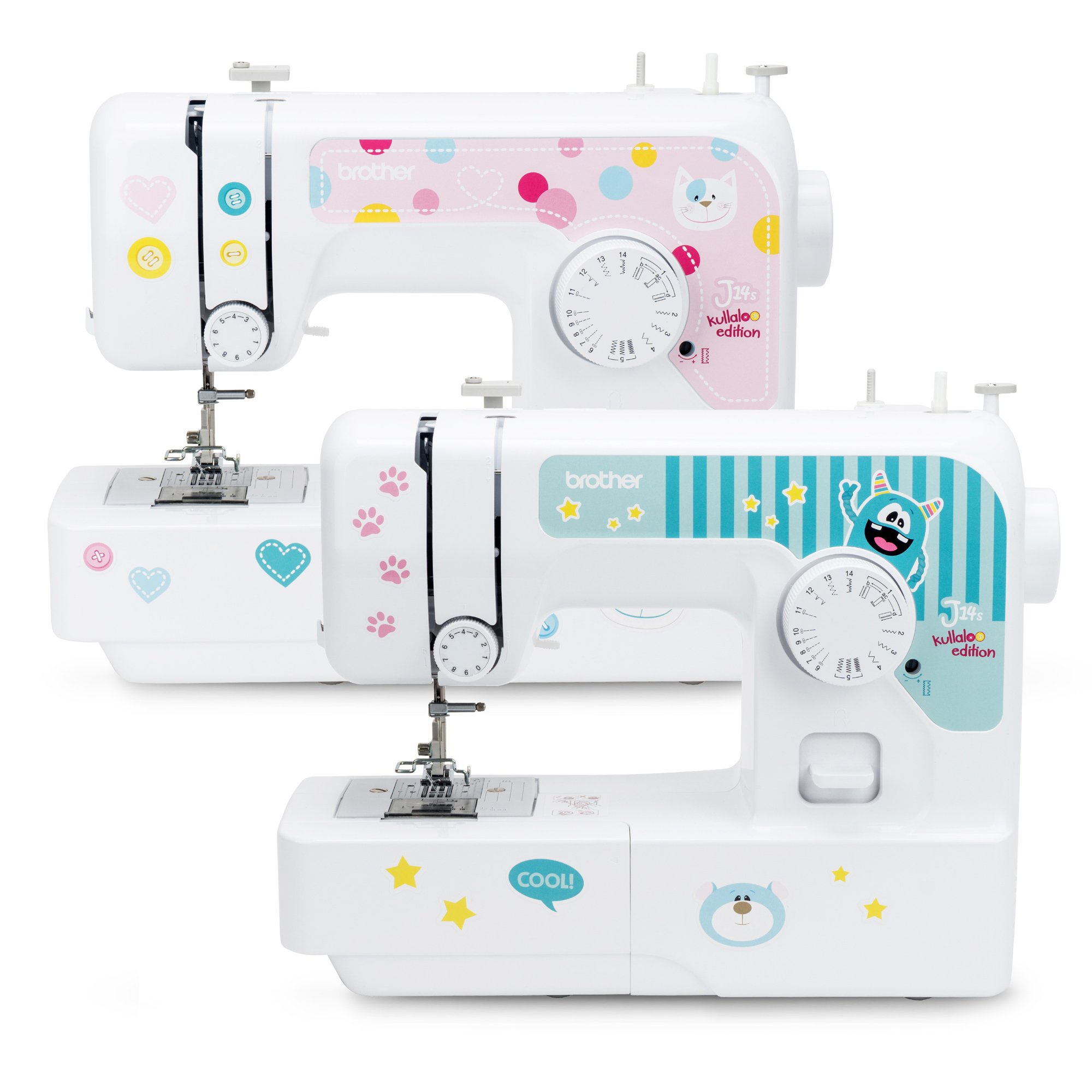 Brother J14s Kindernähmaschine kullaloo edition inkl. Fingerschutz, Stickerbogen & Anfänger-Nähset KINDERLEICHT Nähkurs "Little Friends"