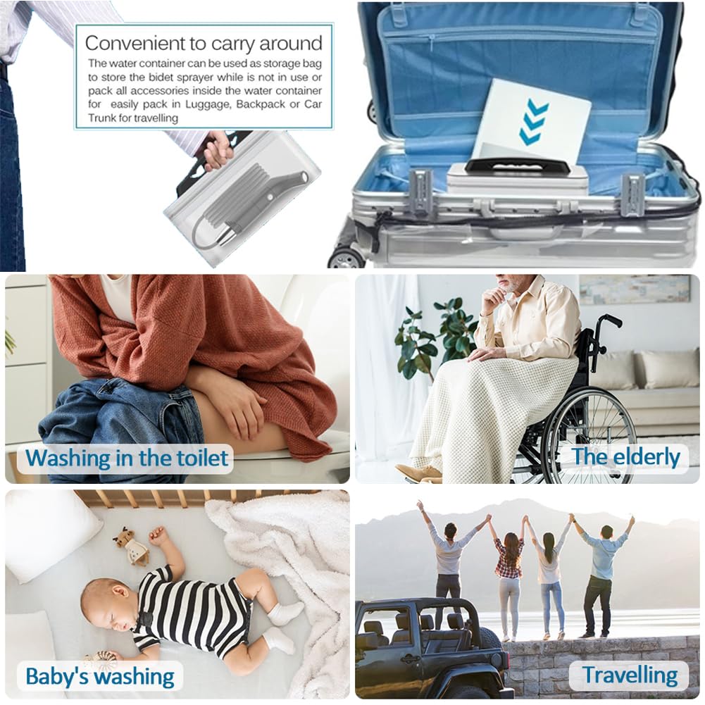 Zooma Przenośny bidet podróżny, elektryczny spray 2,3 l, ładowalny, ręczny bidet toaletowy, do higieny osobistej, kemping