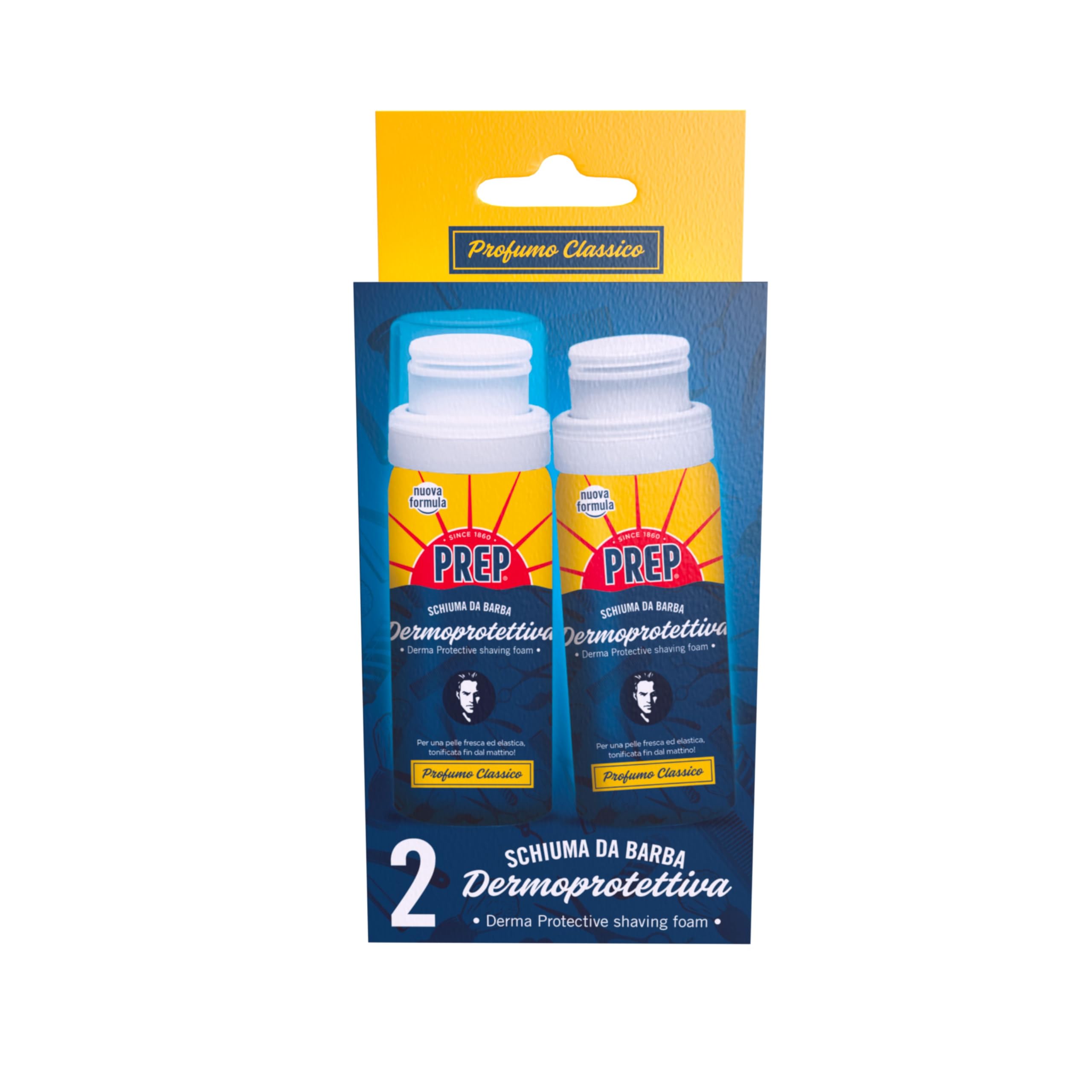 Prep, Schiuma da Barba Dermoprotettiva, Rasatura Facile e Perfetta, Per Tutti i Tipi di Pelle, Profumo Classico, 2x50ml