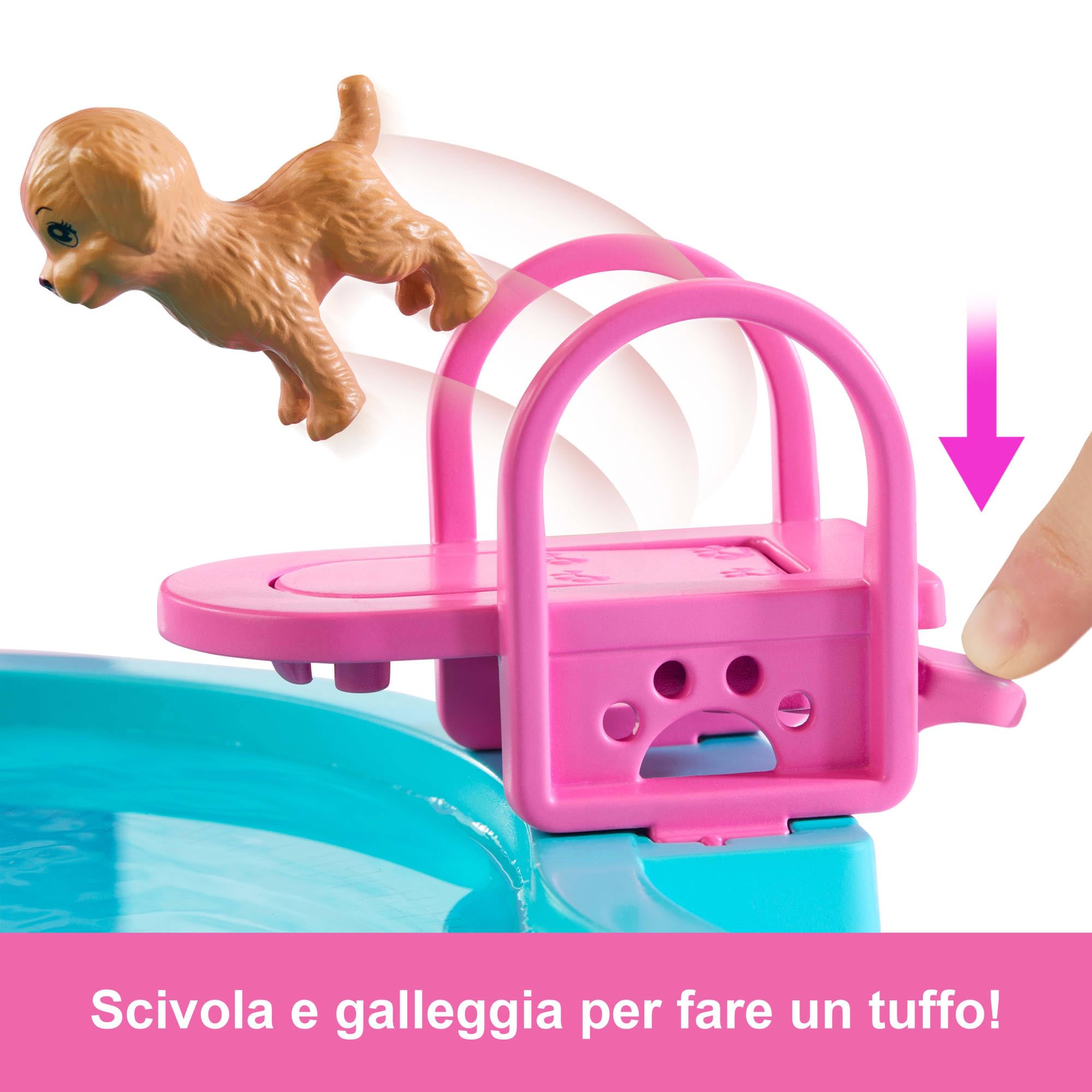 Barbie - Piscina dei Sogni, set con 6 aree di gioco tra cui scivolo e idromassaggio, cuccioli, galleggianti e oltre 20 accessori inclusi, giocattolo per bambini, 3+ anni, JKG83