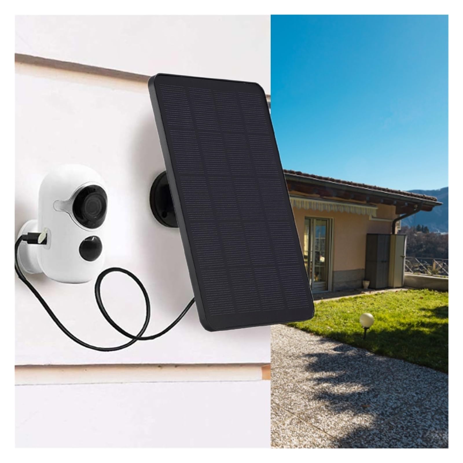 Chargeur de cellules solaires 10W 5V USB 2in1 chargeant des panneaux portables for le système d'éclairage domestique caméra sécurité Haute Efficacité Stable(Black DC5521)