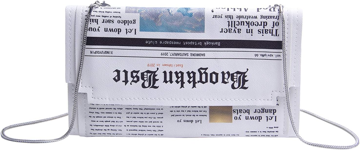 KUANG! Women Novelty Newspaper Evening Handbag Clutch Crossbody Bag Envelope ...