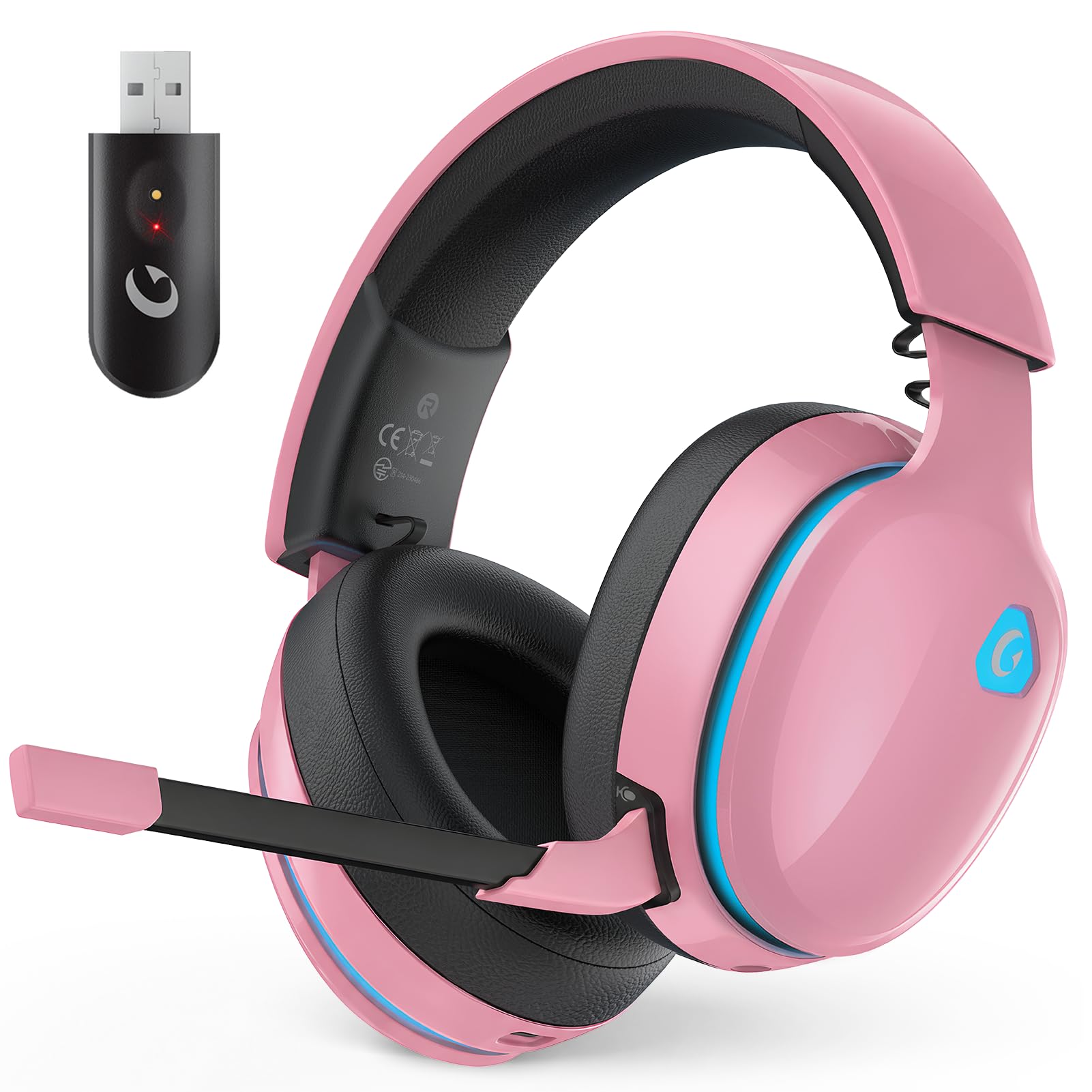 AOC 2.4GHz Wireless Gaming Headset for PS5, PS4, Switch, 45Hr, Blush Pink