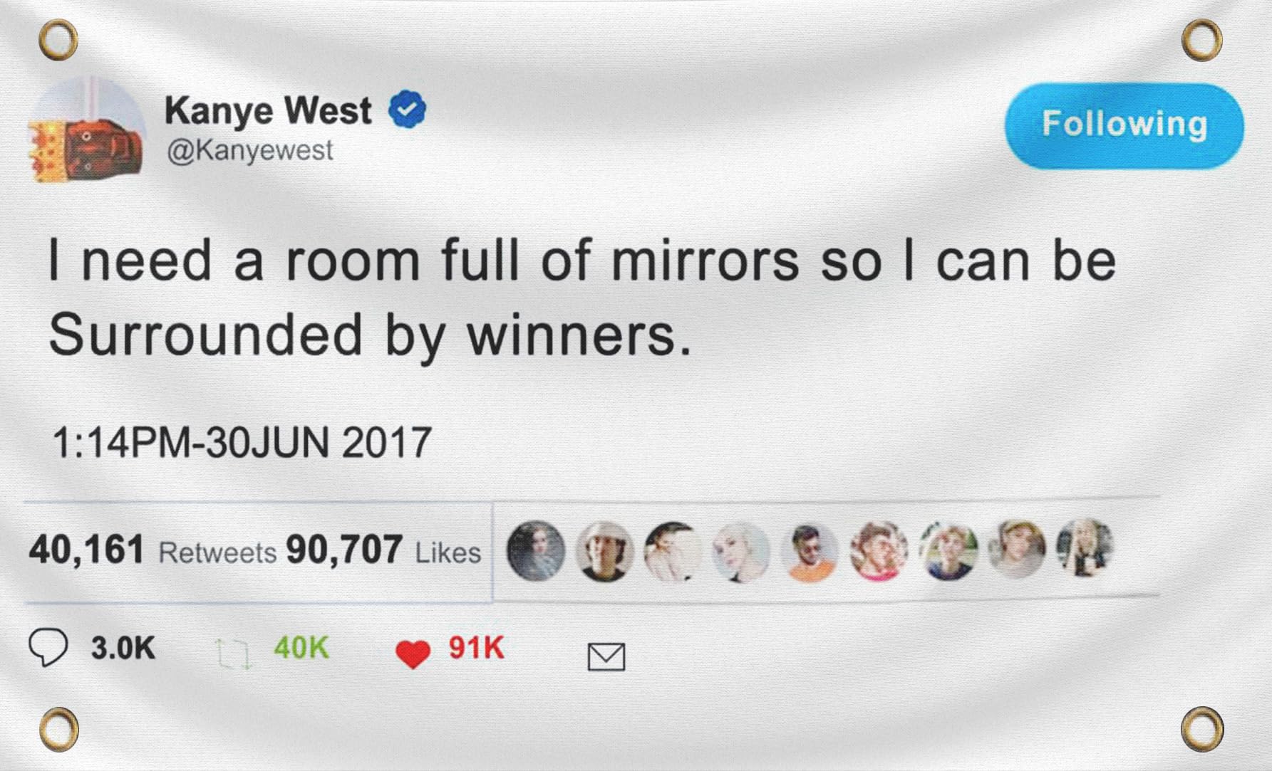 LUIVU 3โx5โ Quoted Tweet Flag with Four Brass Grommets - I Need a Room of Mirror So I Can Be Surrounded by Winner - College Dorm Room Guys Man Cave Frat Bedroom in Indoor or Outdoor