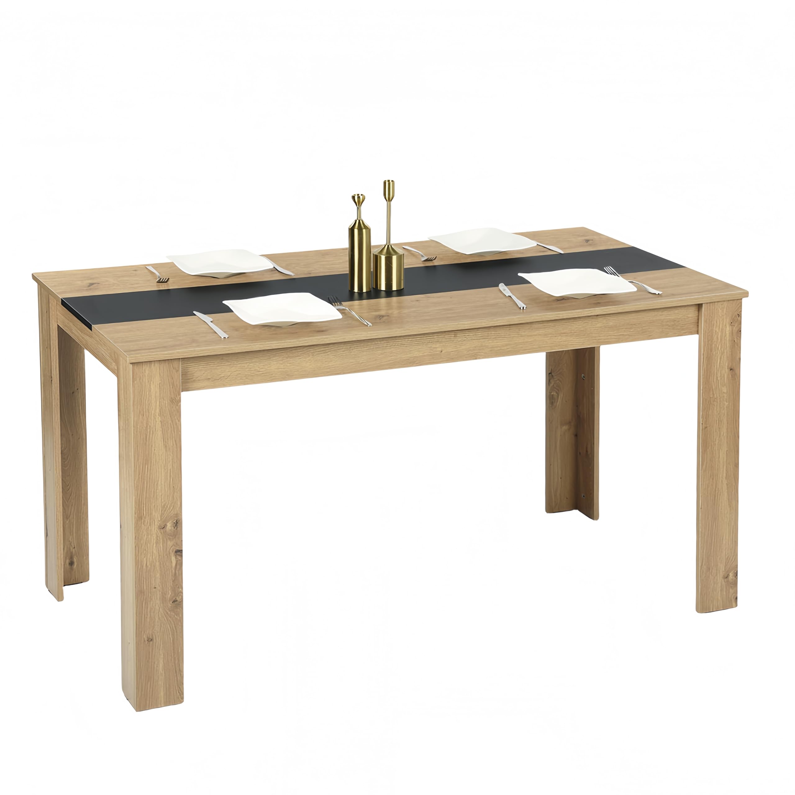 Tavolo da pranzo in legno, 140 x 70 cm, tavolo da pranzo, rettangolare, per 4 persone, moderno, in legno, grande per sala da pranzo, soggiorno, colore rovere + nero