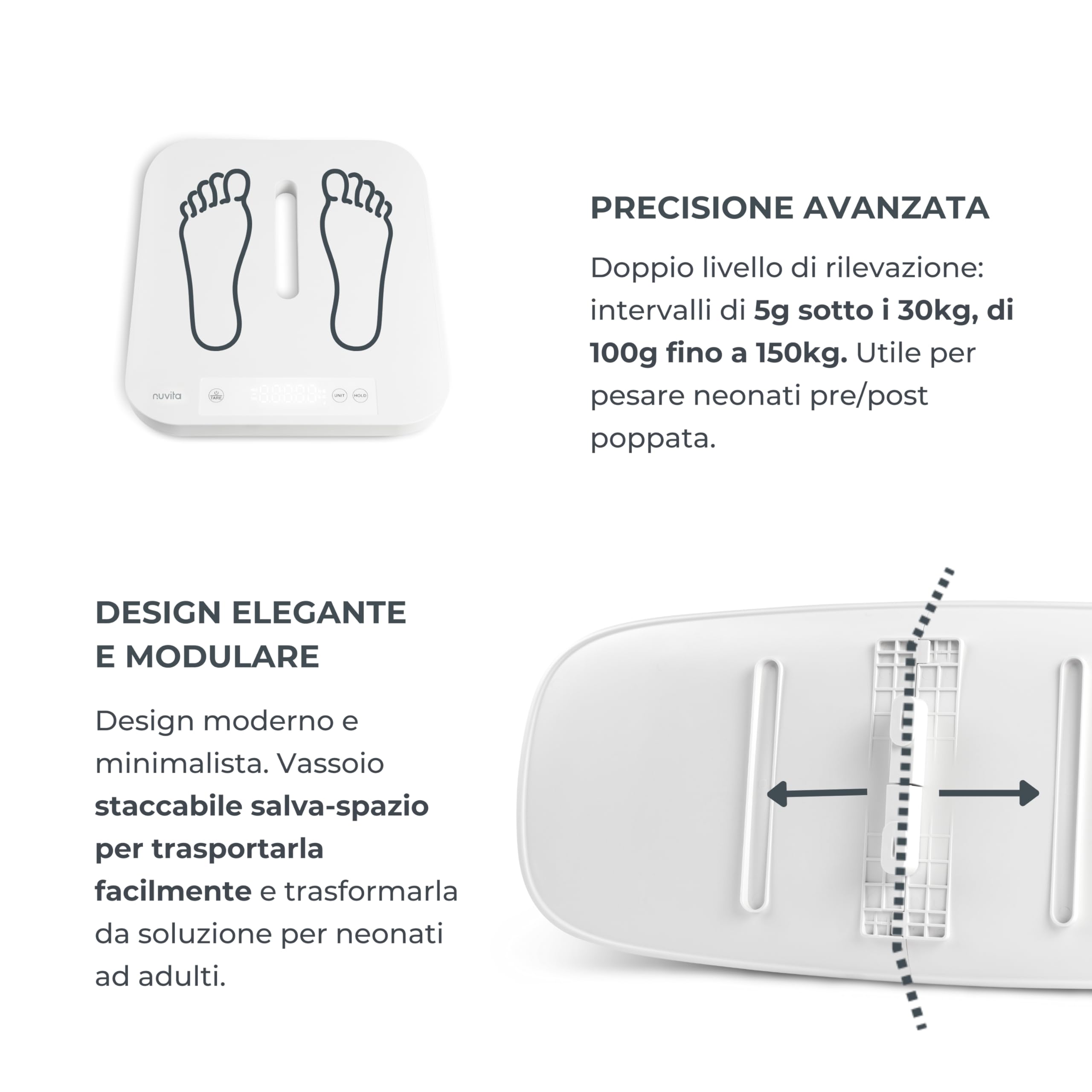 Nuvita 1330 PrimiPesi Bilancia Bluetooth Smart Mamma & Bambino - Controllo della Crescita e del Peso con AI per Madre e Figlio, Design Moderno e Portatile, compatibile con App Nuvita Baby