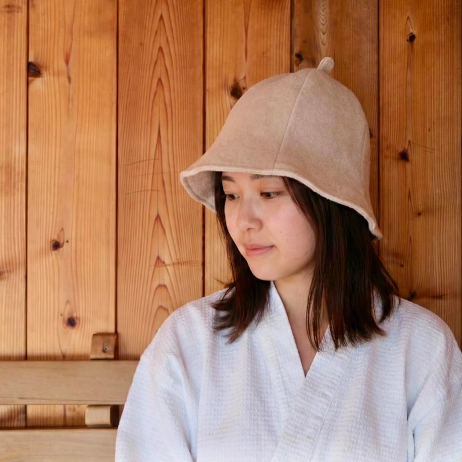 Cotton Sauna Hat - Japanese Sauna Hat for Men and Women, Indoor and Infrared Sauna Accessories, Protects from Overheating & Hair Damage, Cotton Cap