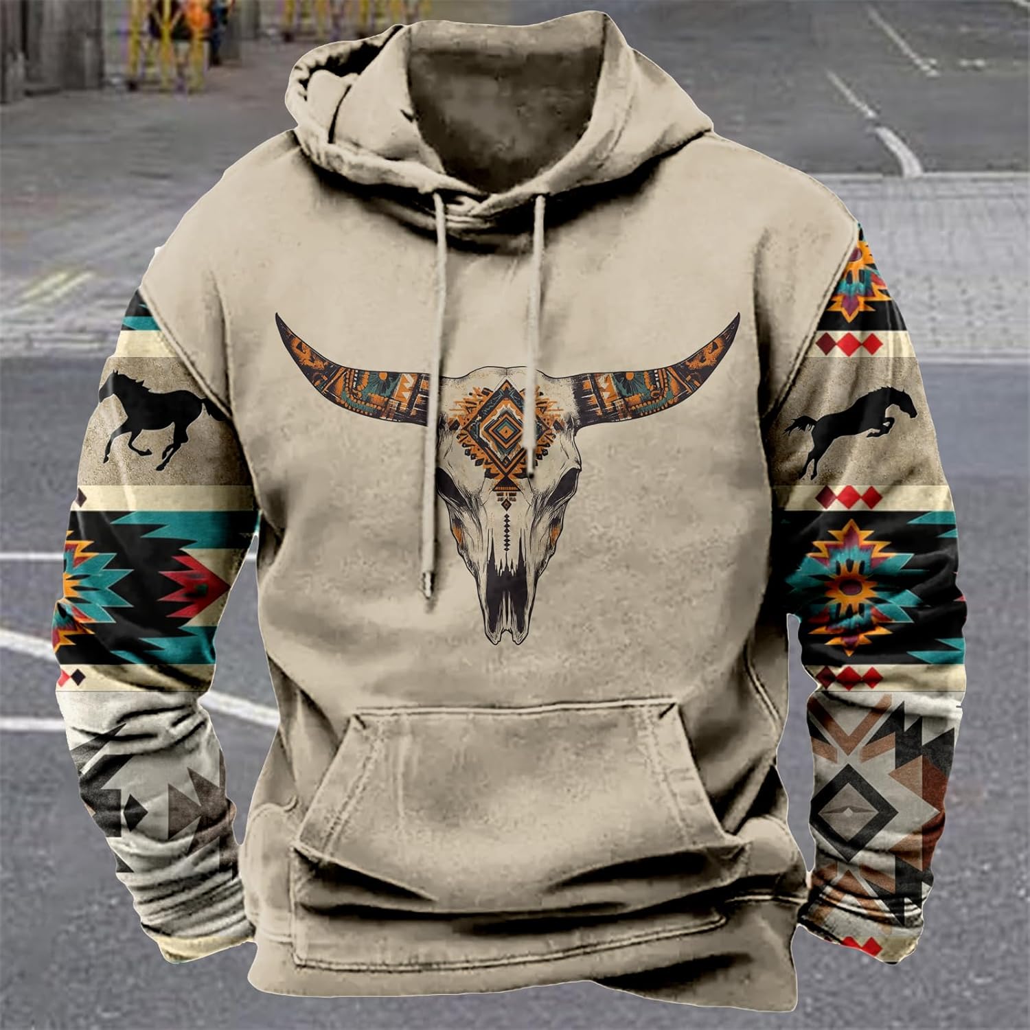 MARSVOVO Hoodies For Men Aztec Cowboy Western Vintage Ethnic Print Hooded Sweatshirt Fashion Graphic Fall Pullover - Image 2