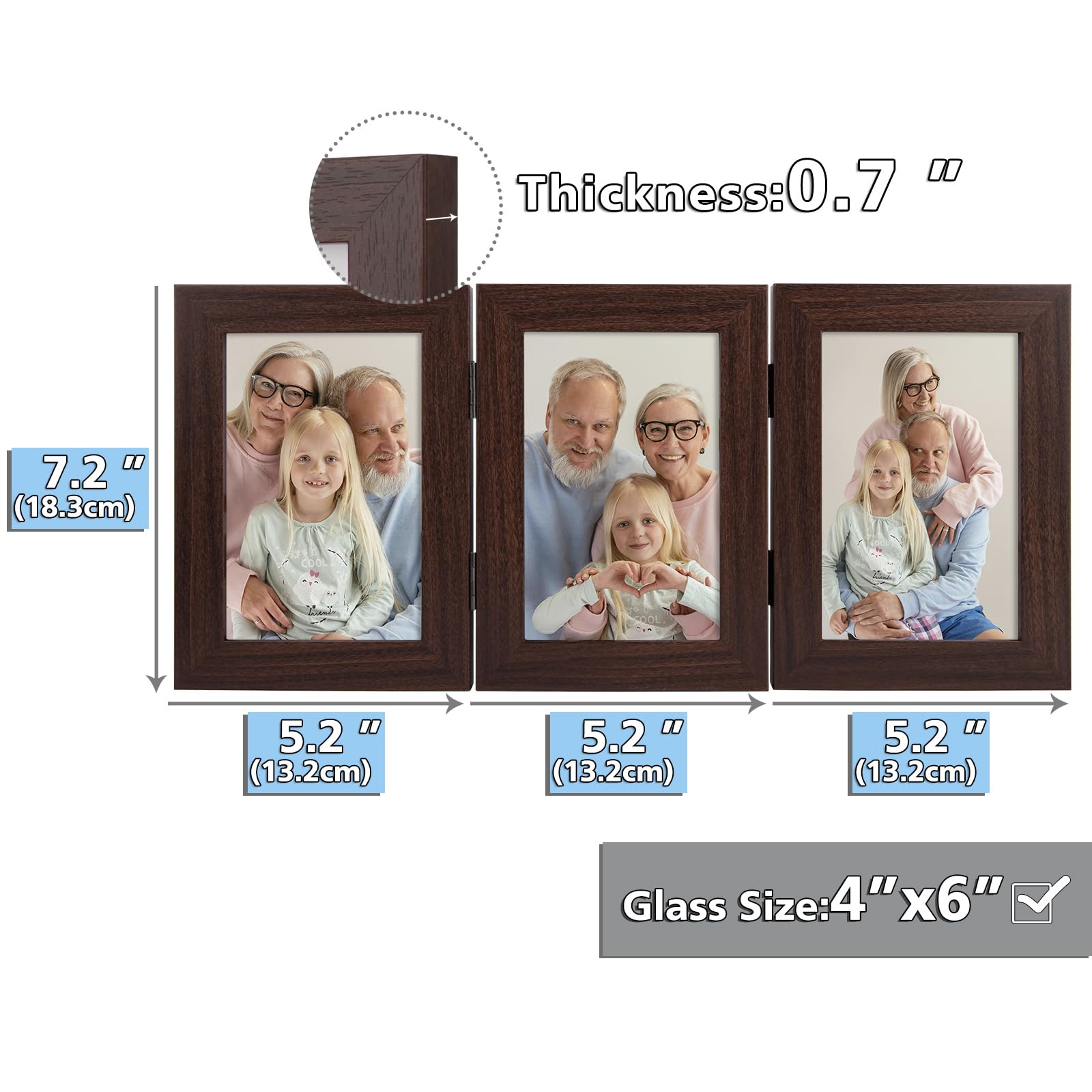 amabro（アマブロ）サンドストーン フォトフレーム S 写真立て – TIMELESS COMFORT Frametory、トリプル4x6ヒンジ付き写真フレーム ウェザードグレー - デスクトップまたは卓上に立つ - 高精細ガラス -