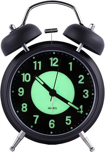 4 Analog Luminous Alarm Clock Twin Bell Silent Non Ticking Quartz Battery Operated Loud with