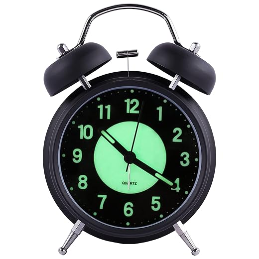 4 " Analog Luminous Alarm Clock Twin Bell Silent Non Ticking Quartz Battery Operated Loud with item