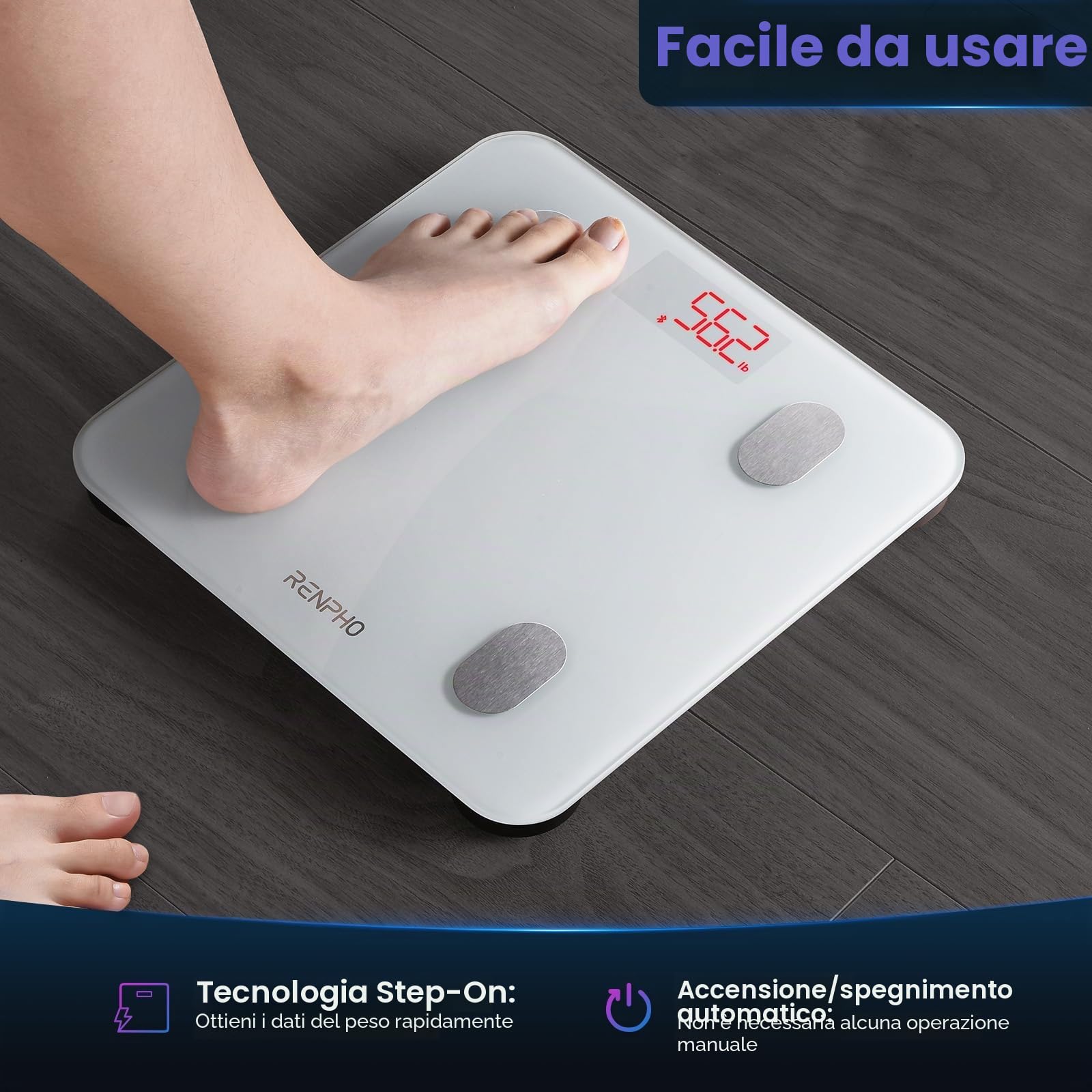 RENPHO Bilancia Pesapersone Digitale, Bilancia Impedenziometrica Intelligente Bluetooth, 13 Funzioni, Analisi Composizione Corporea con App per Massa Grassa, BMI, Grasso Viscerale, Bianca