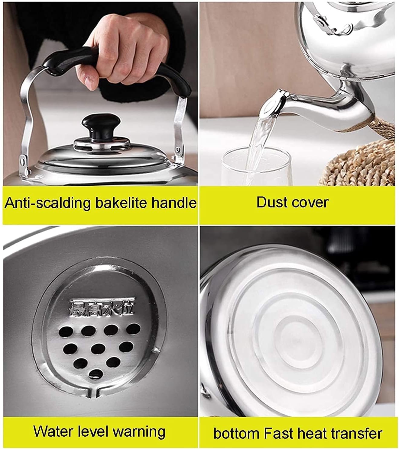 Whistling Tea Kettle Teapot Stainless Tea Kettle for Stove Top with Anti-Scalding Handle Suitable for Induction Cooker Gas Stove 210915(Color:Silver Size:5L) (Silver 6L)