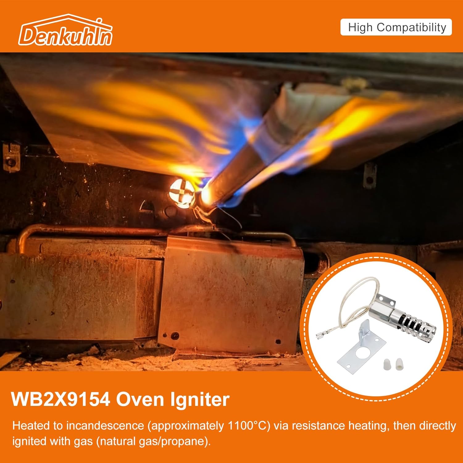 WB2X9154 WB13K10027 Gas Oven Igniter XL44 Round Style for GE Gas Range Repalce WB13K3 PS243425 AP2014008 GR403