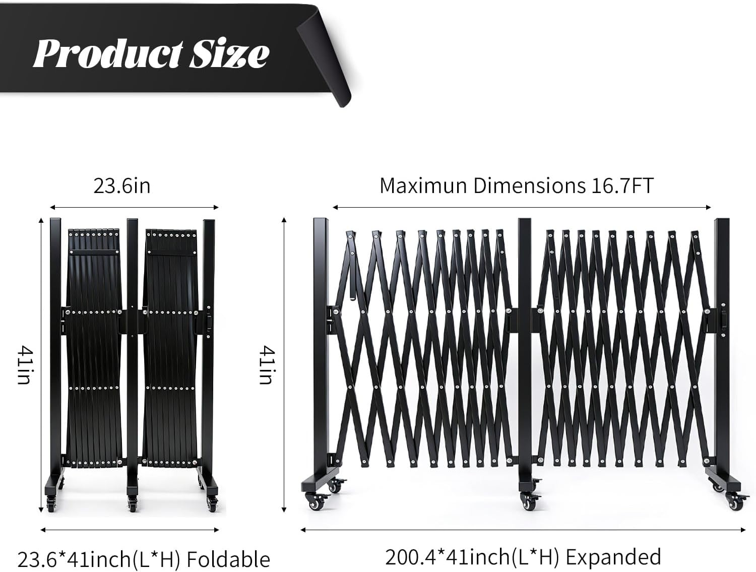 Expandable Fence, 17FT Expandable Barricade, Portable Folding Barricade Gate with Locking Casters, Adjustable Mobile Barricade Metal Traffic Fence for Garden Patio Garages
