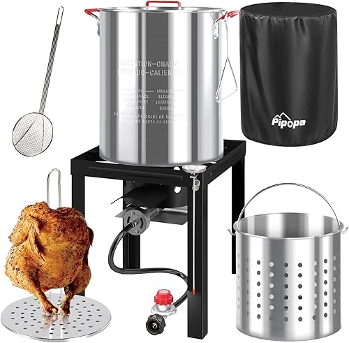 Miniatura 12 de Freidora al Aire Libre de 30QT y 10QT Freidora de Pavo Olla para Hervir Mariscos Incluye Tapa y Escumador Quemador de Propano de 50,000BTU