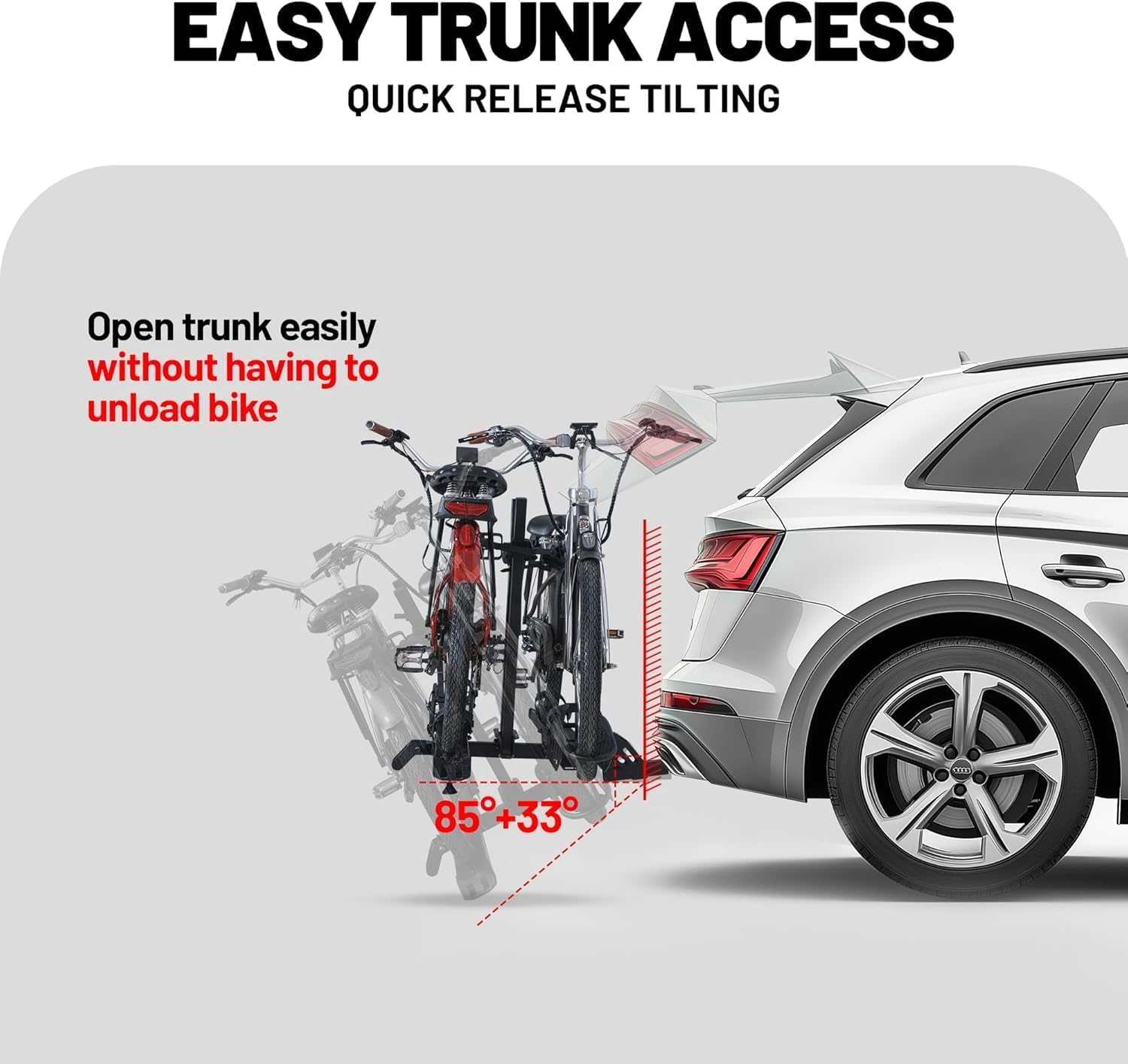 Young Electric 200 lbs E-Bike Rack Hitch Mount Platform Style for Cars Trucks SUVs Vans RVs, Easy Fold with One Hand, fits Bikes with Up to 5-inch Fat Tire