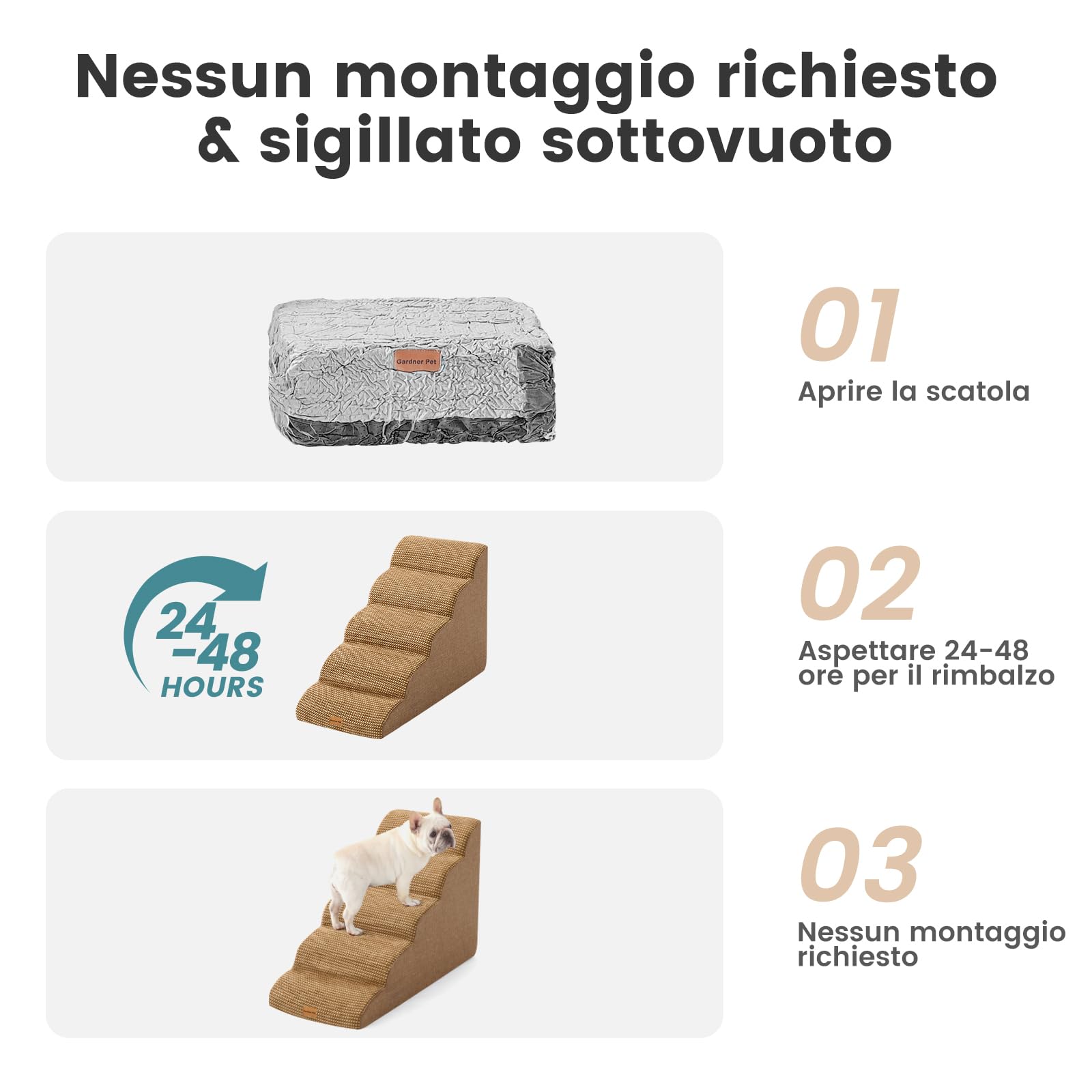 Gardner Pet Scala per Cani Piccoli 5 Gradini, Scaletta per Cani Lavabile Alta 55 cm, Rampina in Schiuma con Rivestimento Antiscivolo e Impermeabile per Letto, Divano e Auto, Marrone