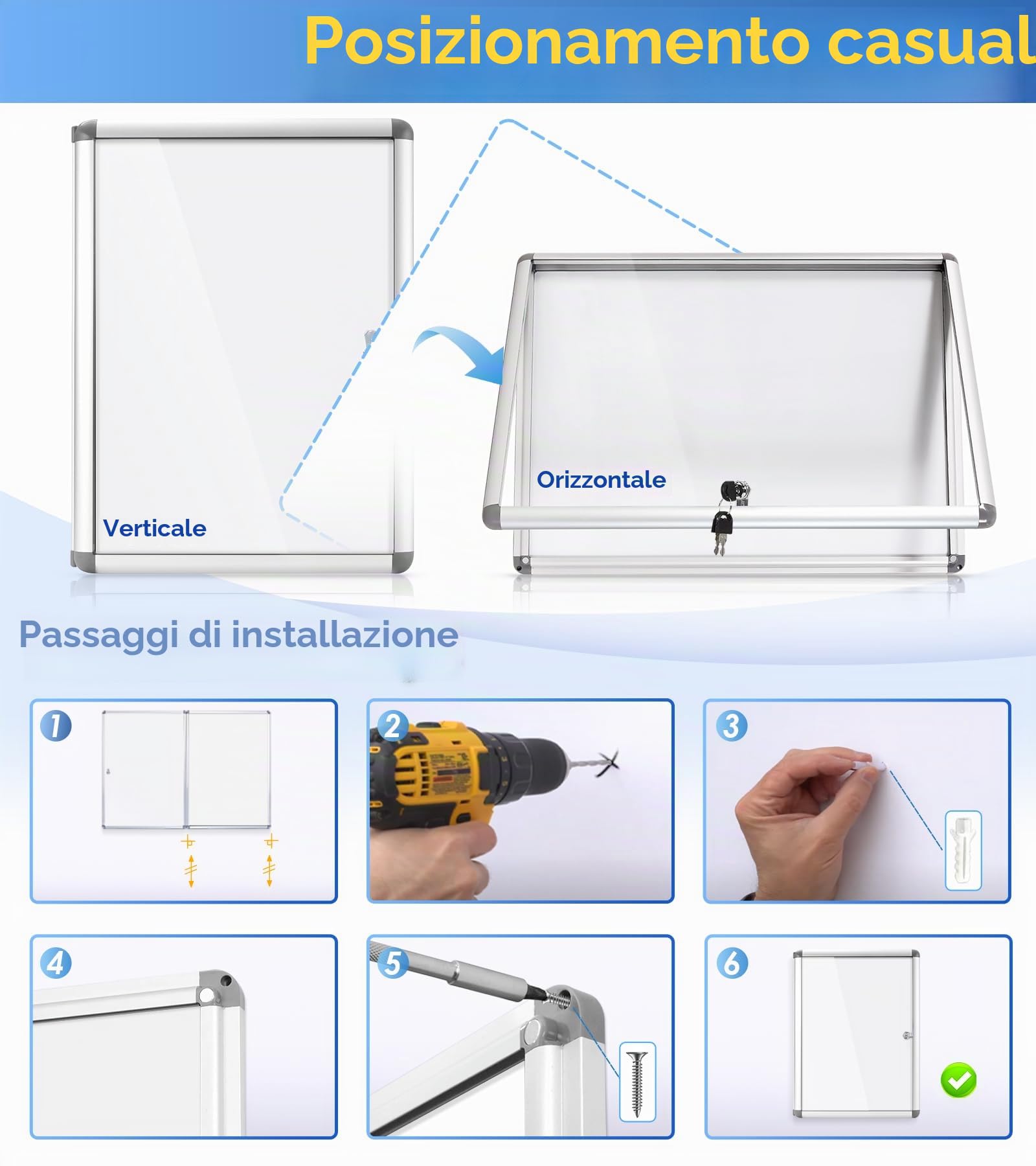 Swansea Bacheca da Parete con Vetro Acrilico 2xA4丨Bacheca Con Anta Battente Per Interni in Alluminio丨per Condominiale Scuola Ufficio丨49 x 36 cm