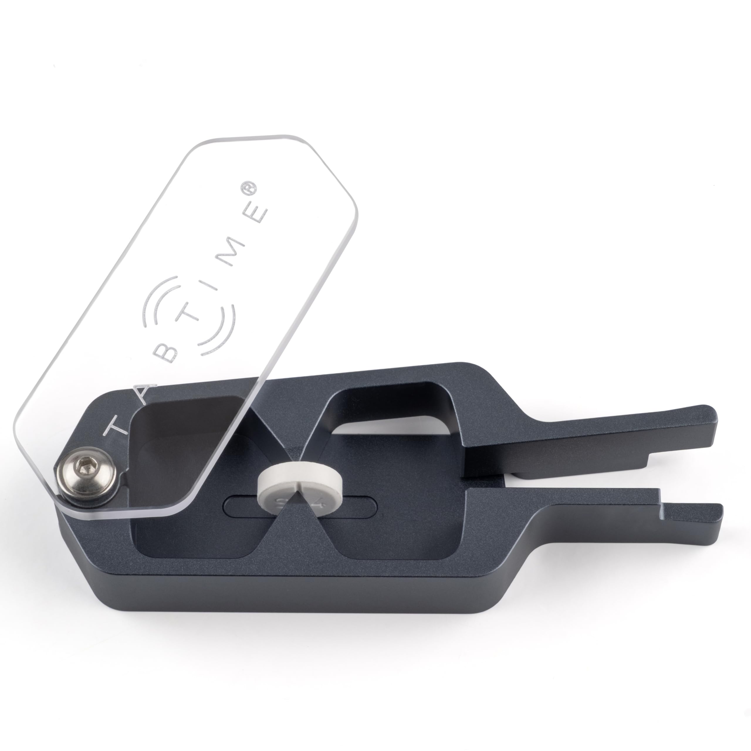 TabTime Metalowy nóż do tabletek do małych tabletek z przezroczystą pokrywką, obcinacz do tabletek do małych tabletek 1/2, 1/4, 1/8, przenośny obcinacz do tabletek do dużych tabletek