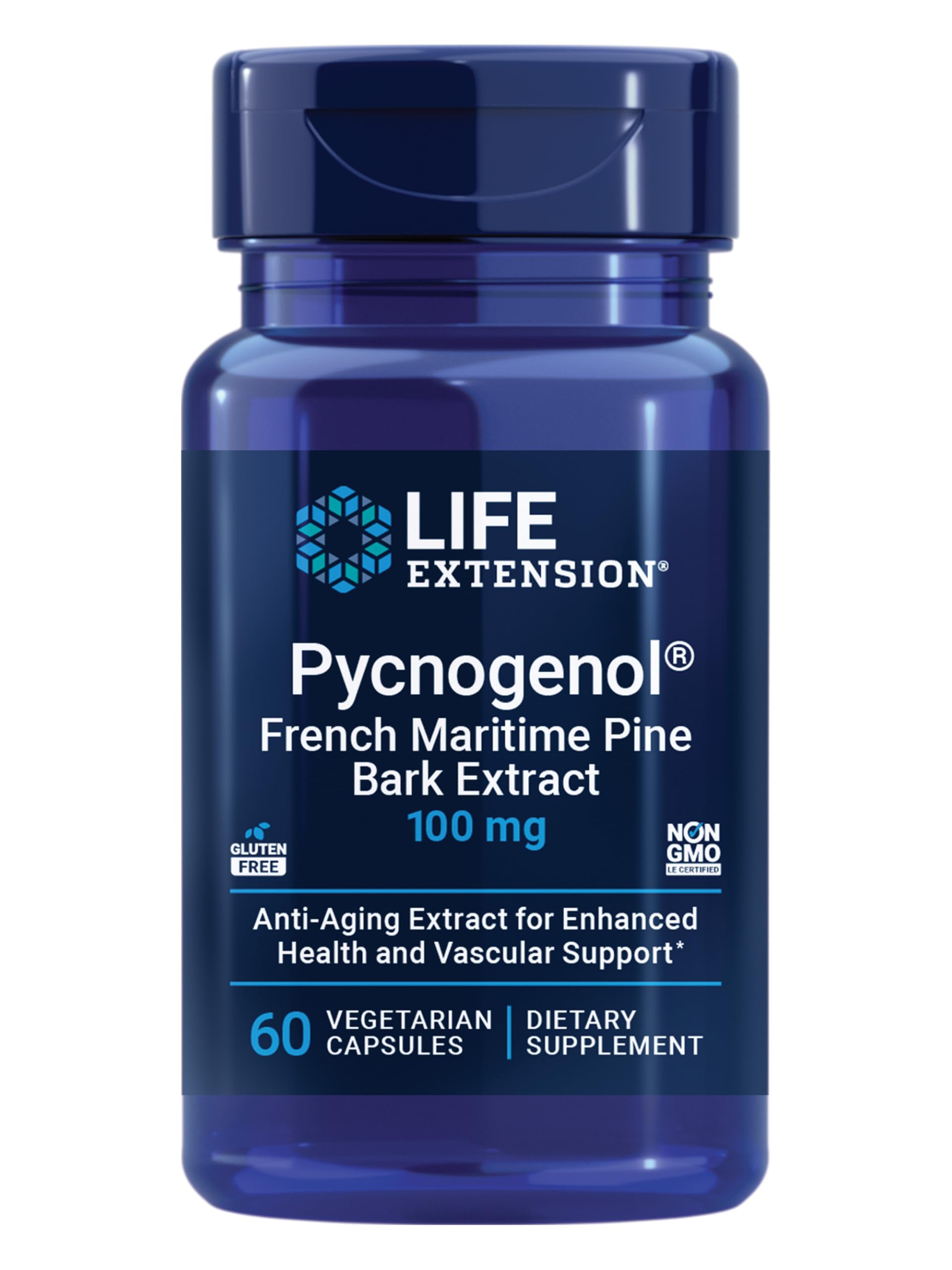 Life Extension Pycnogenol French Maritime Pine Bark Extract, 60 Capsules 60 Count (Pack of 1) Pycnogenol