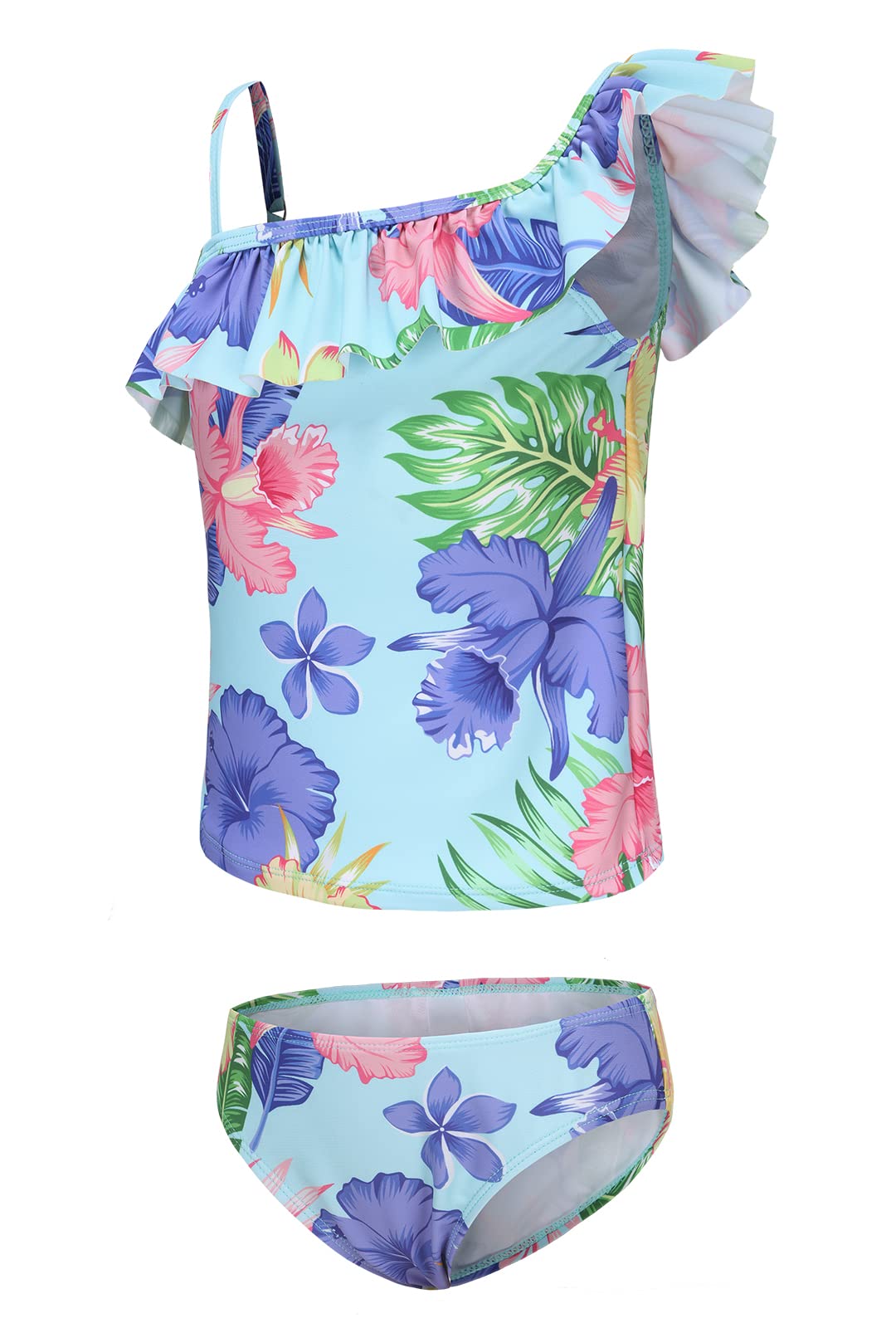 Girls Two Piece Swimsuits Hawaiian Ruffle Tankini Swimwear Bathing Suit Set